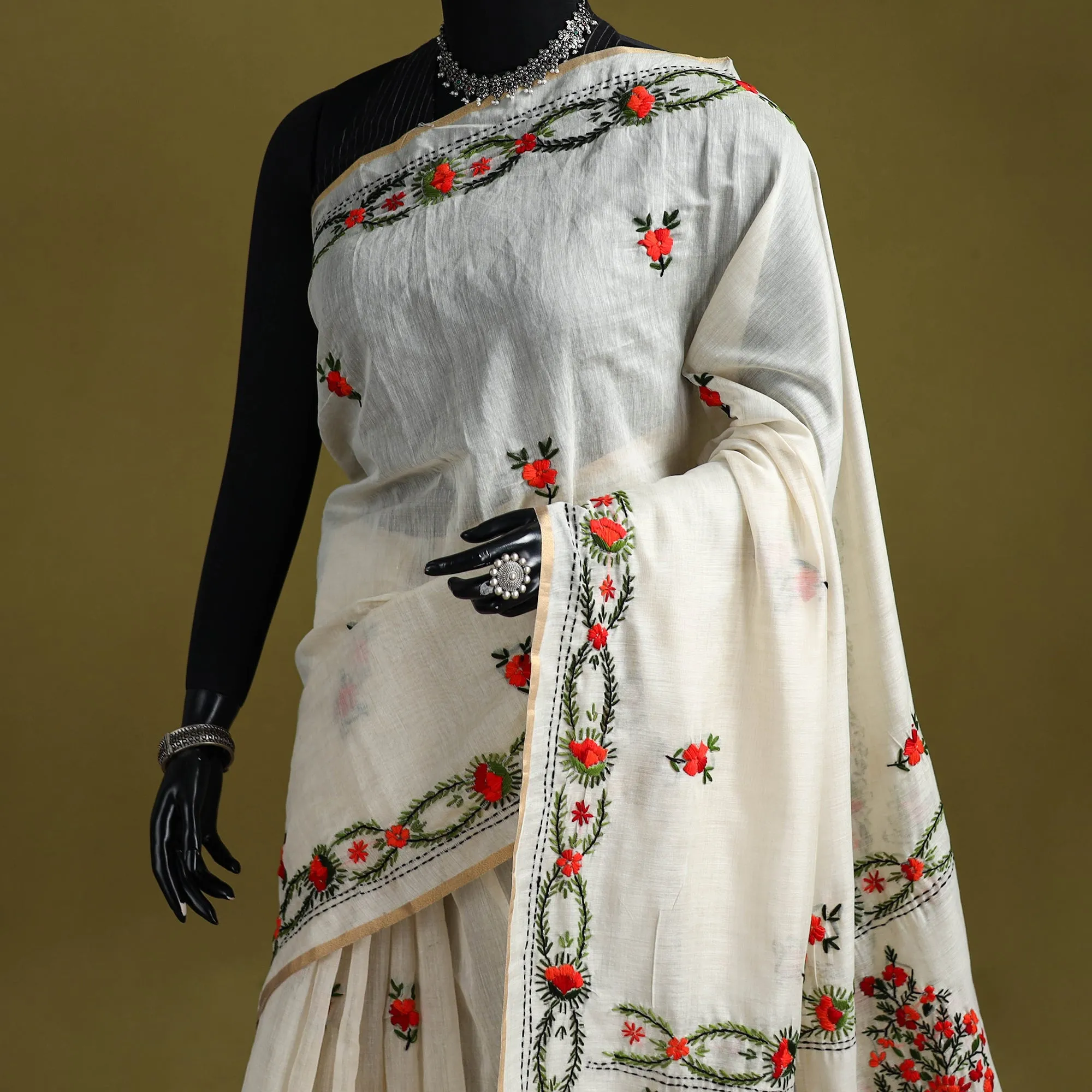 Bengal Silk Cotton Hand Embroidered Saree 43 sold by Itokri product image thumbnail 2