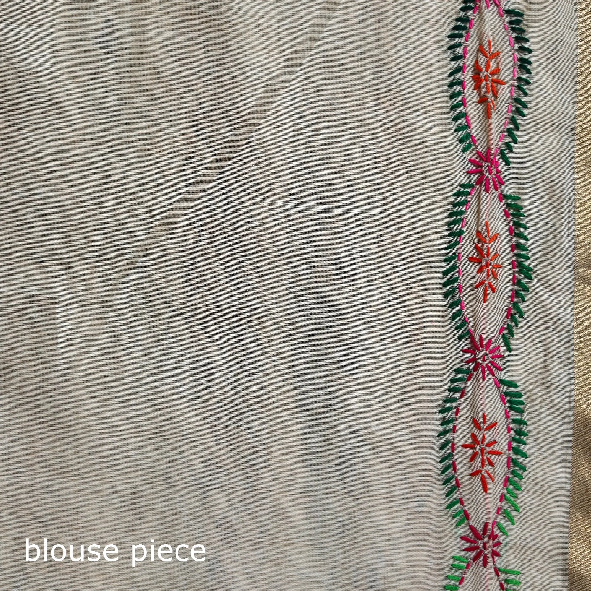 White - Bengal Silk Cotton Hand Embroidered Saree 42 sold by Itokri product image thumbnail 5