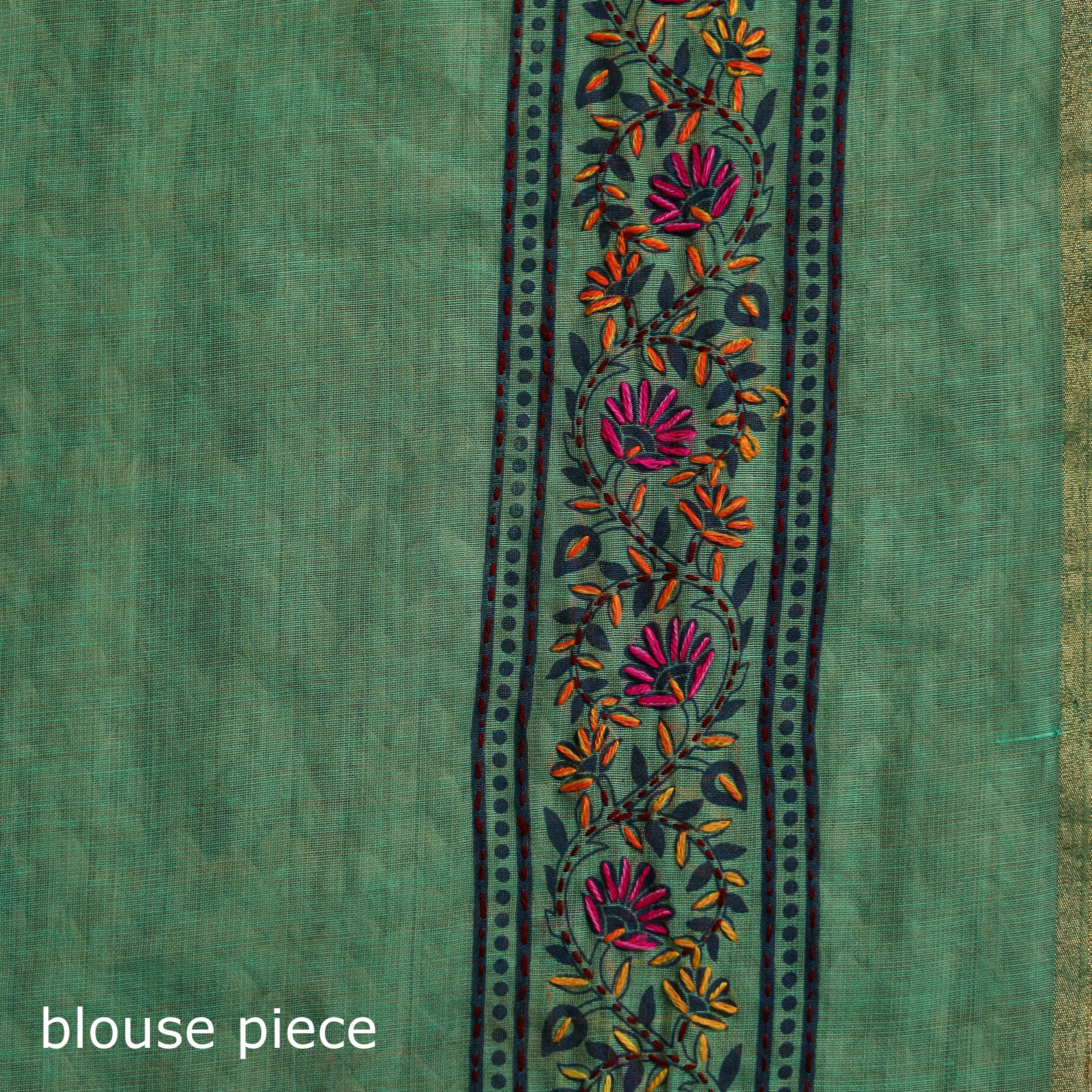 Green - Bengal Hand Embroidery Silk Cotton Chapa Work Kantha Saree 39 sold by Itokri product image thumbnail 5