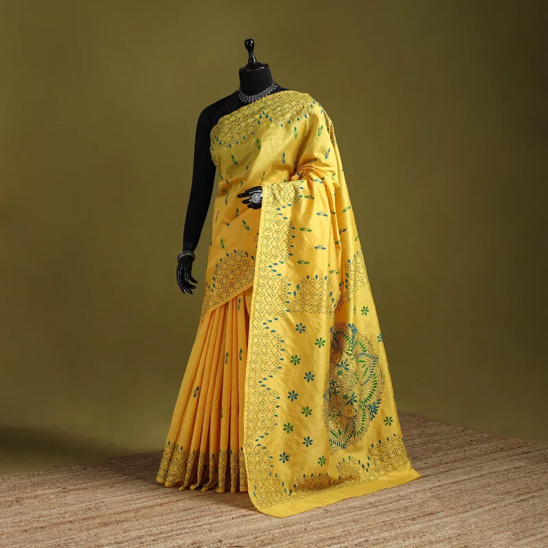 Bengal Hand Embroidered Silk Nakshi Kantha Saree 35 sold by Itokri