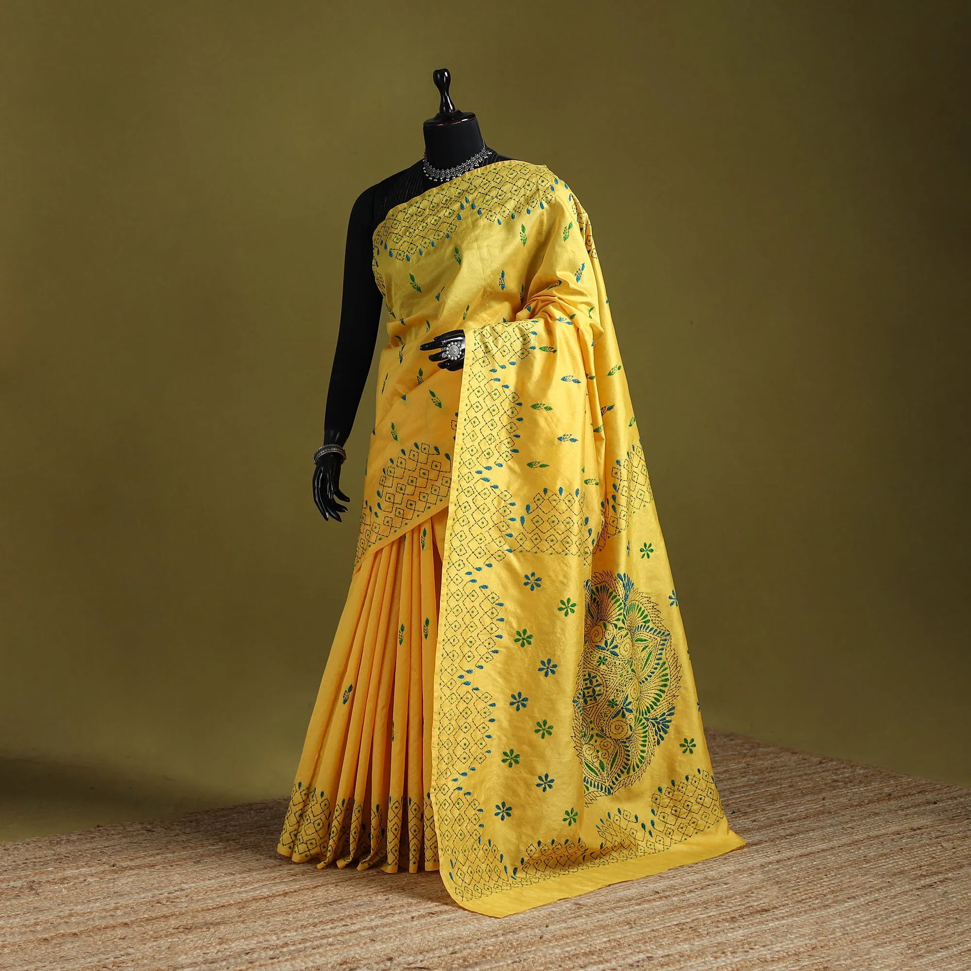Bengal Hand Embroidered Silk Nakshi Kantha Saree 35 sold by Itokri