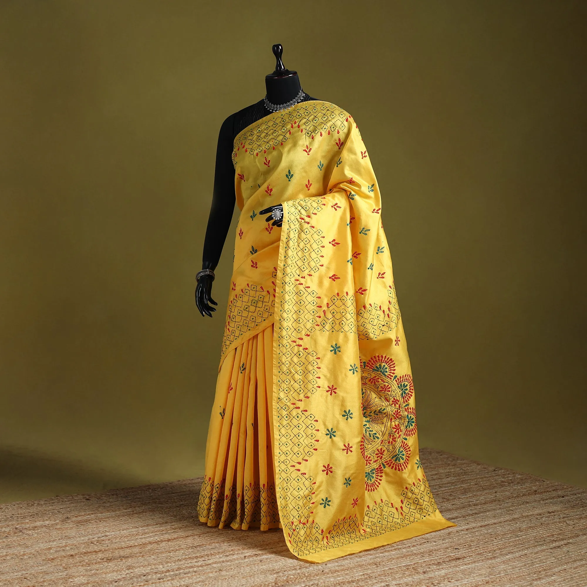 Bengal Hand Embroidered Silk Nakshi Kantha Saree 30 sold by Itokri