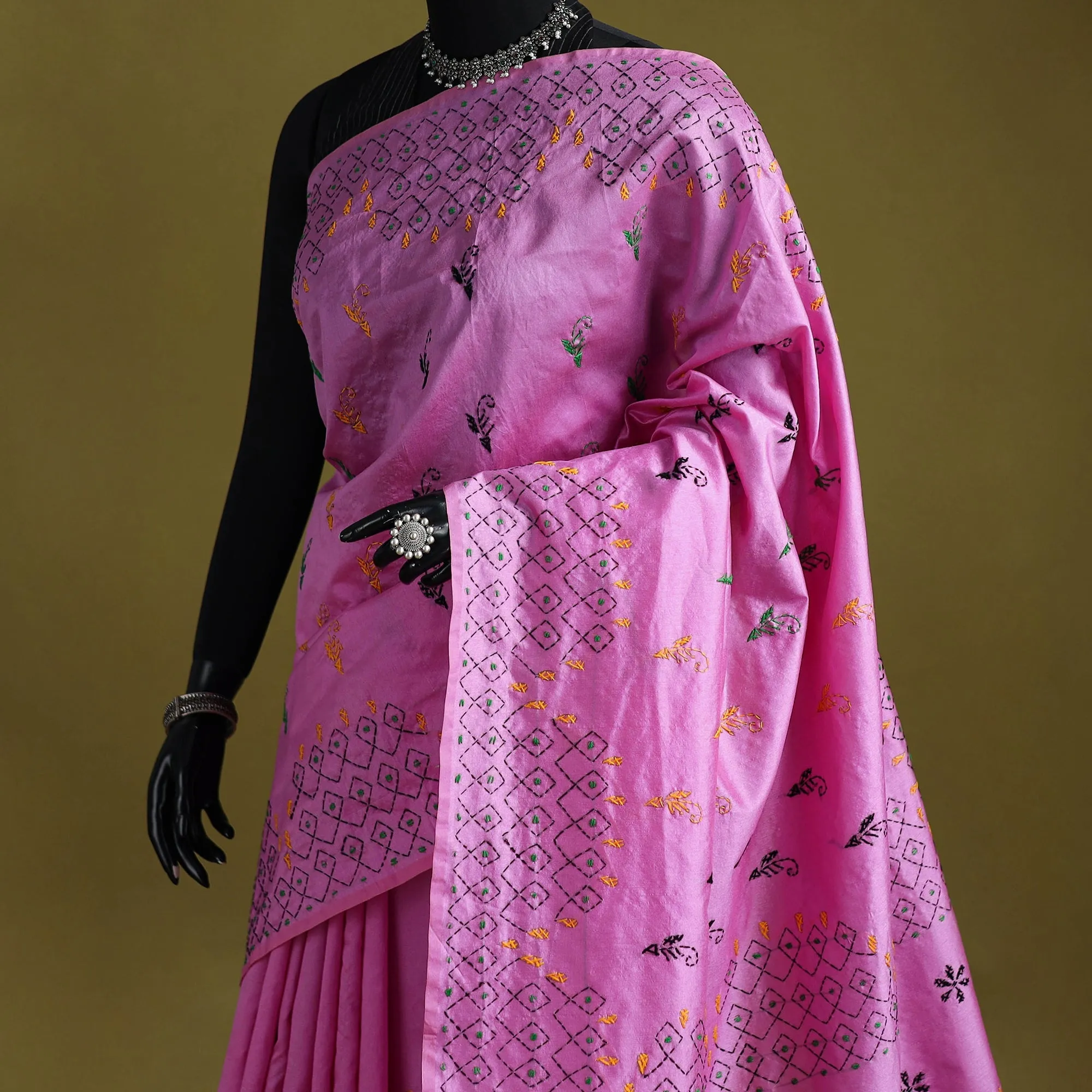 Purple - Bengal Hand Embroidered Silk Nakshi Kantha Saree 28 sold by Itokri product image thumbnail 2