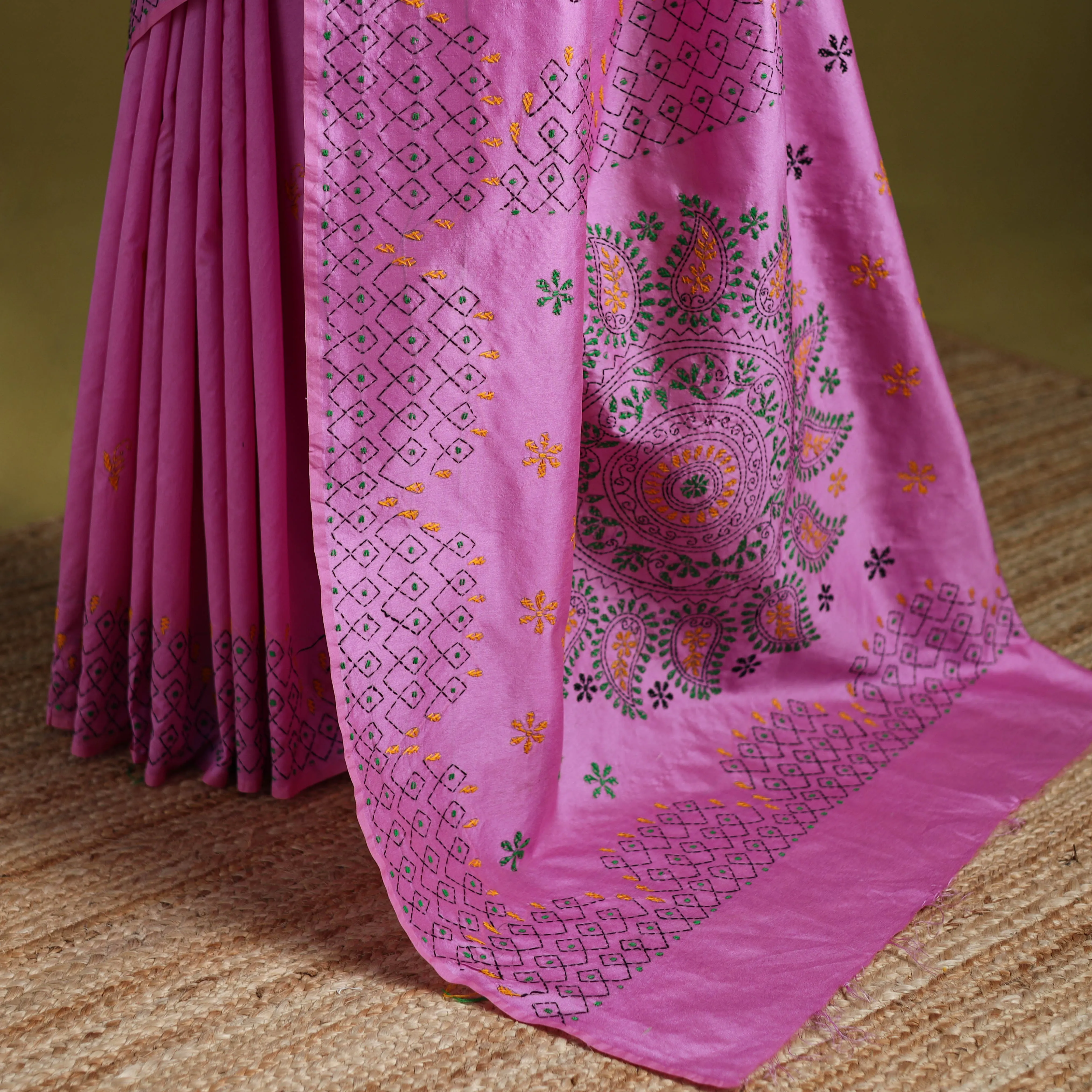 Purple - Bengal Hand Embroidered Silk Nakshi Kantha Saree 28 sold by Itokri product image thumbnail 4