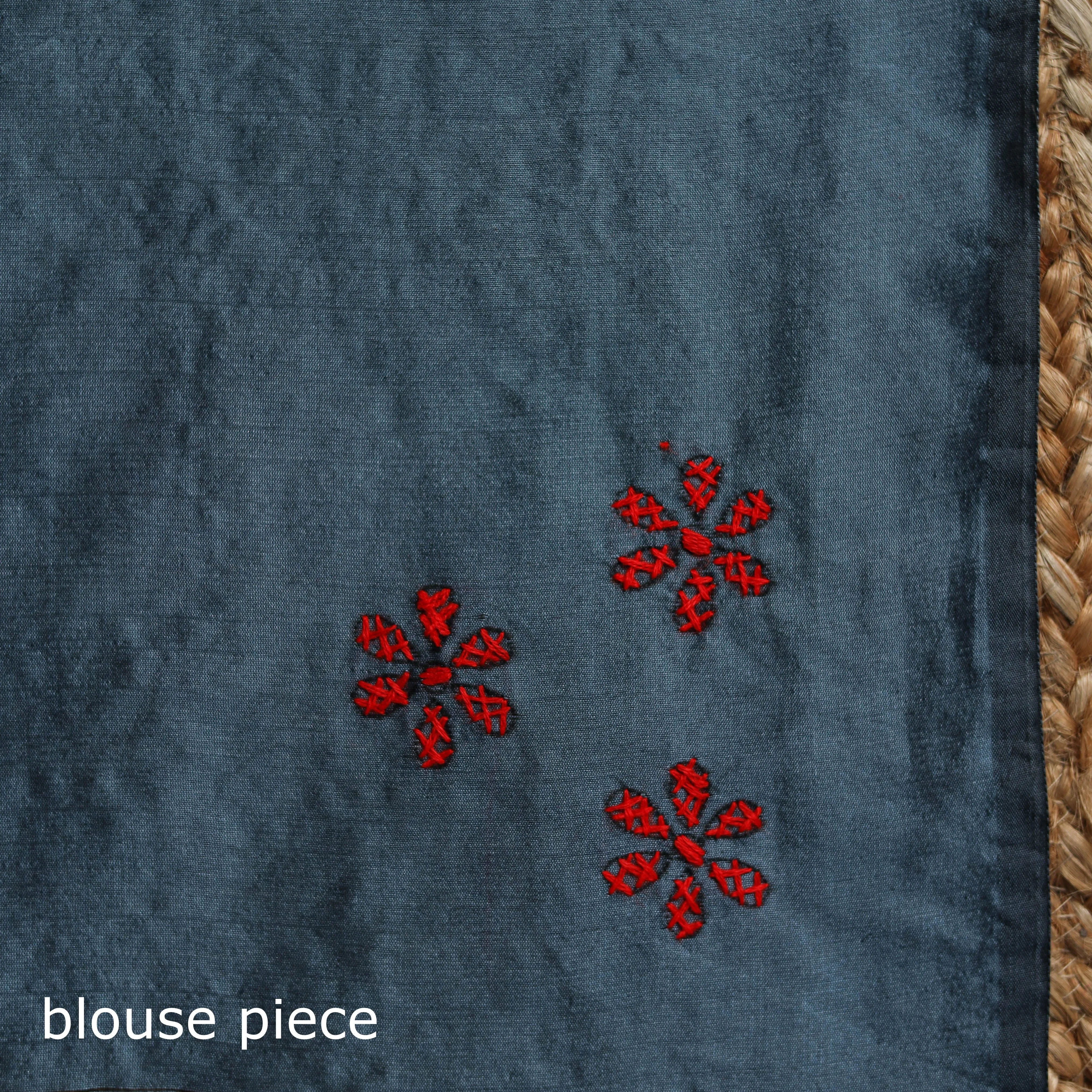 Grey - Bengal Hand Embroidered Silk Nakshi Kantha Saree 25 sold by Itokri product image thumbnail 5