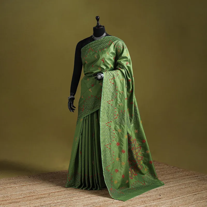 Bengal Hand Embroidered Silk Nakshi Kantha Saree 11 made by Itokri