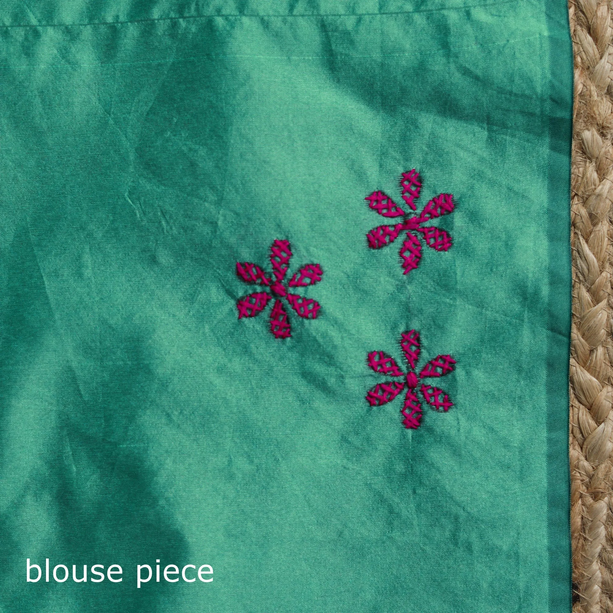 Green - Bengal Hand Embroidered Silk Nakshi Kantha Saree 07 sold by Itokri product image thumbnail 5
