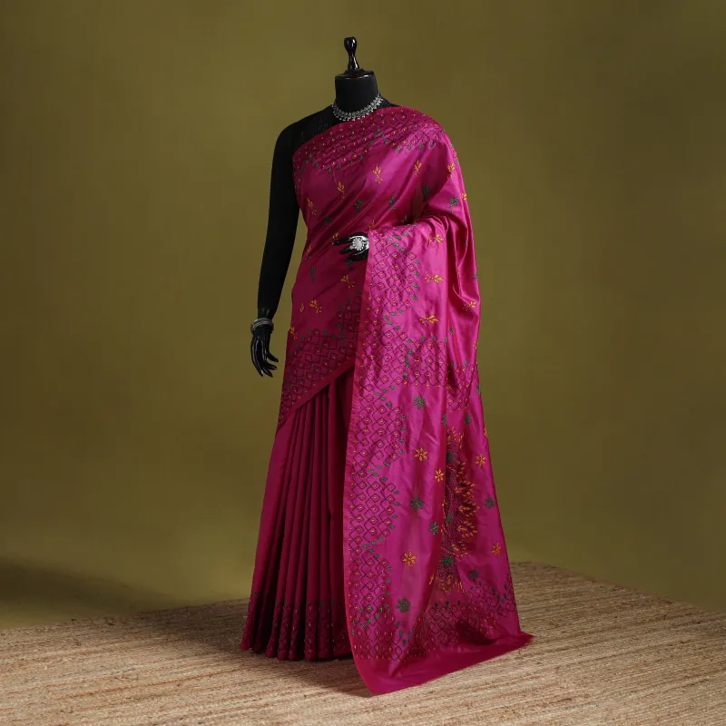 Bengal Hand Embroidered Silk Nakshi Kantha Saree 05 sold by Itokri