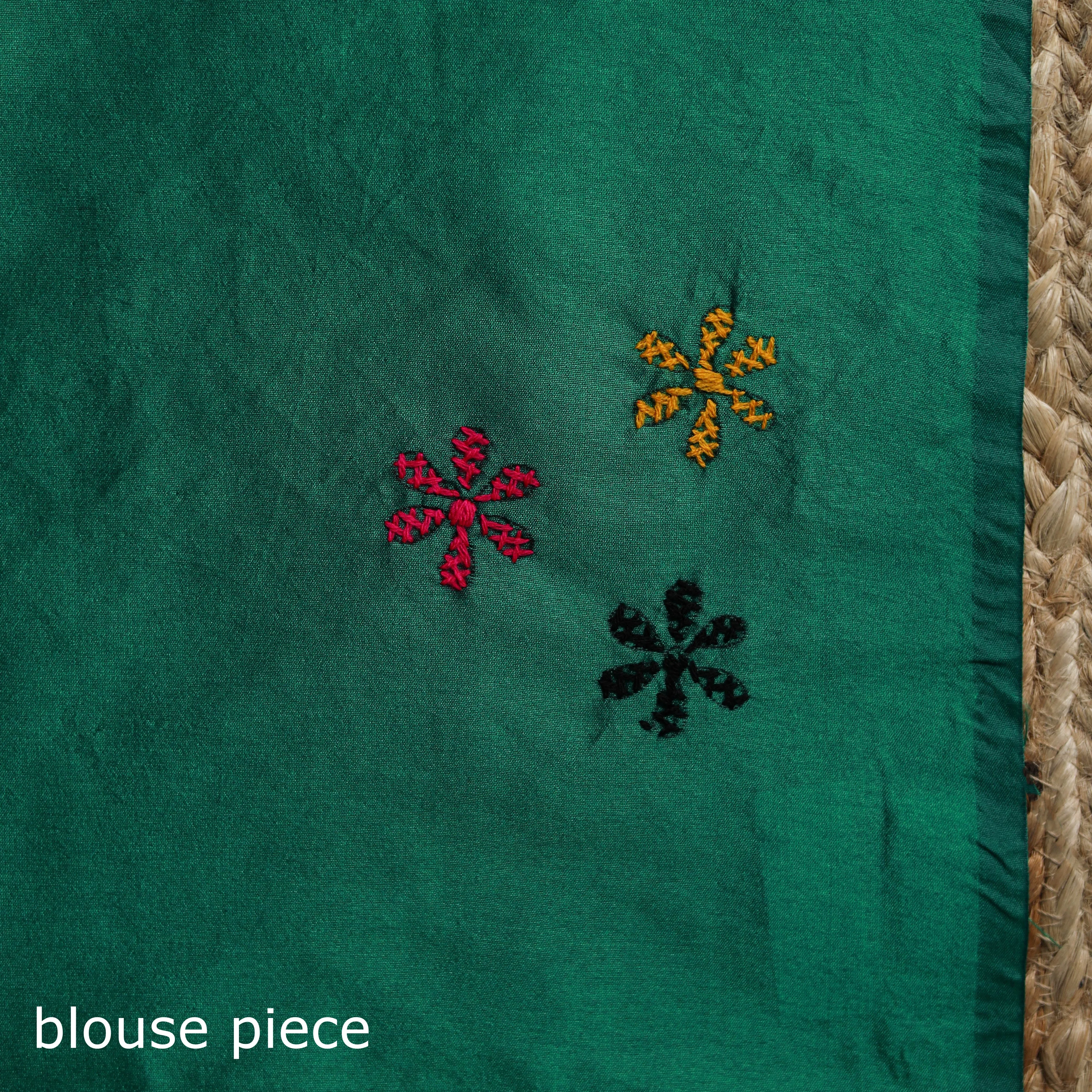 Green - Bengal Hand Embroidered Silk Nakshi Kantha Saree 04 sold by Itokri product image thumbnail 5