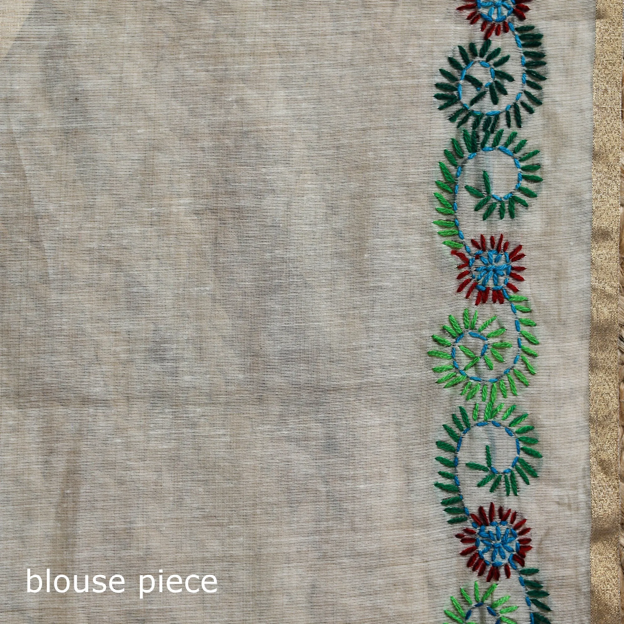 White - Bengal Silk Cotton Hand Embroidered Saree 40 sold by Itokri product image thumbnail 5