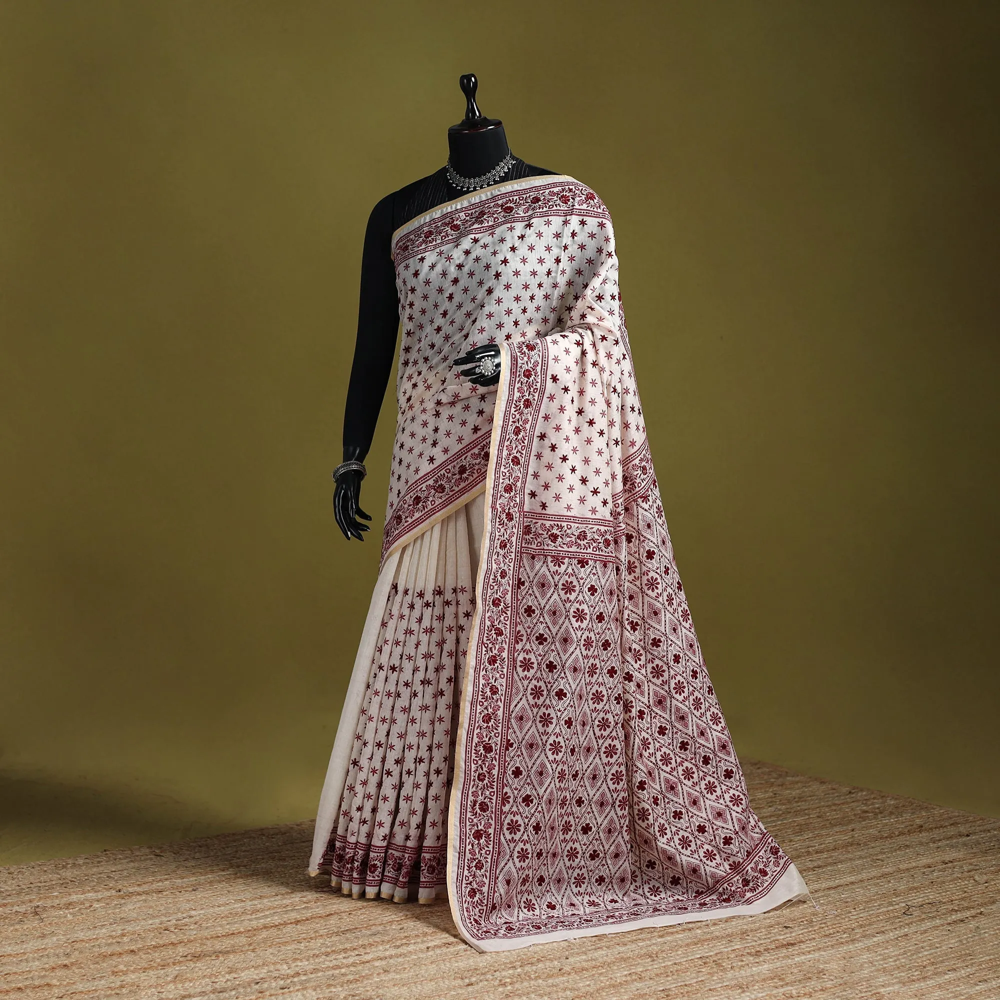 Bengal Hand Embroidery Silk Cotton Chapa Work Kantha Saree 36 sold by Itokri