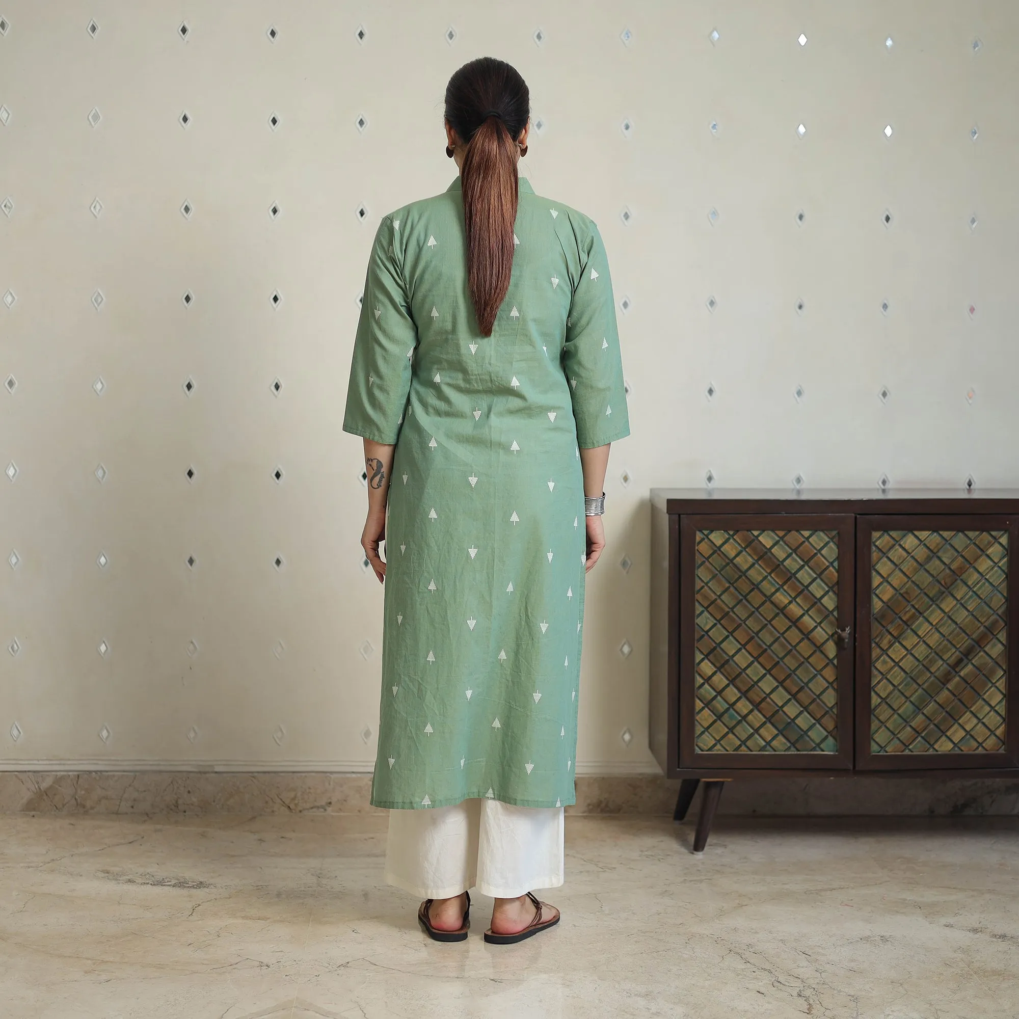 Green - Jacquard Cotton Straight Kurta 13 sold by Itokri product image thumbnail 4