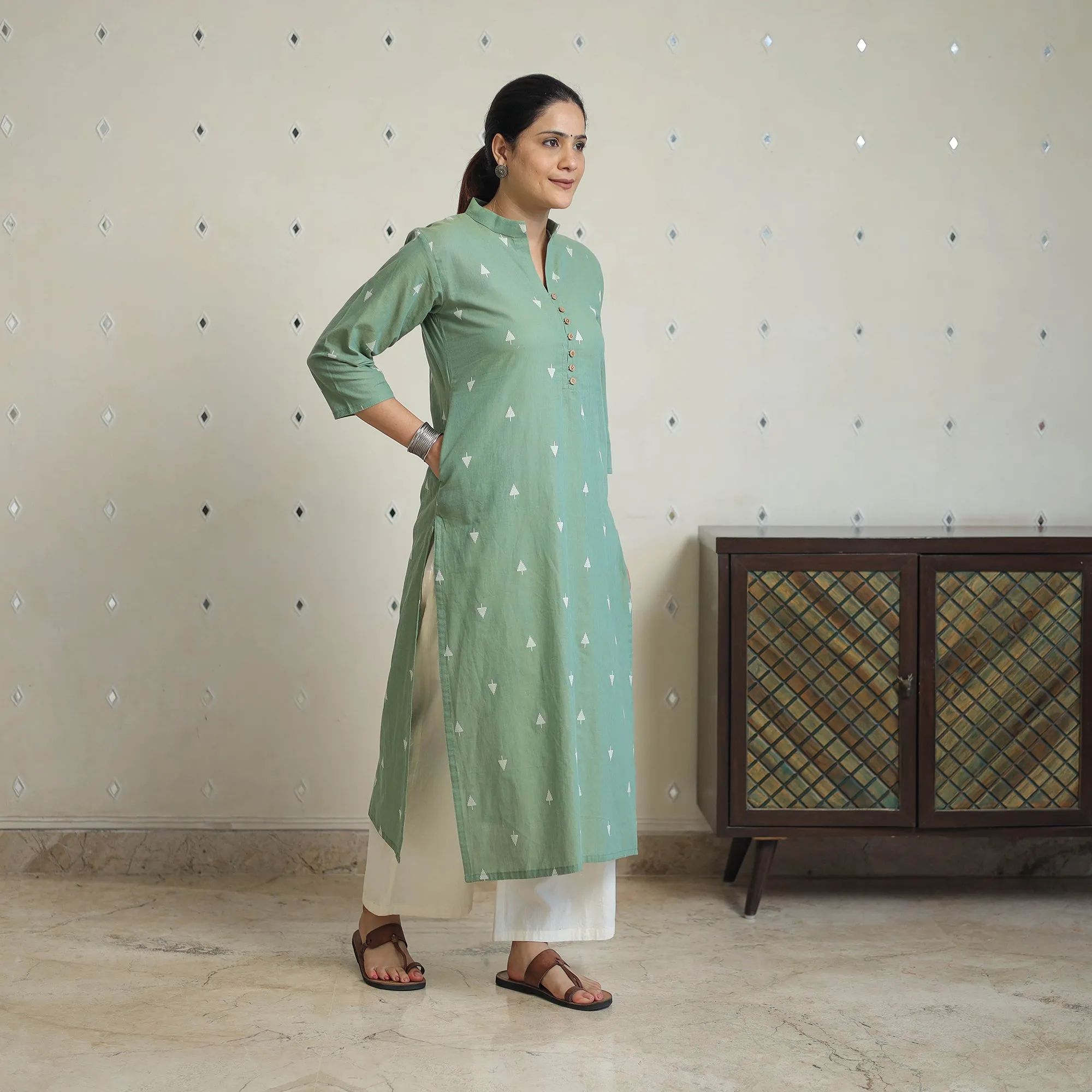 Green - Jacquard Cotton Straight Kurta 13 sold by Itokri product image thumbnail 3