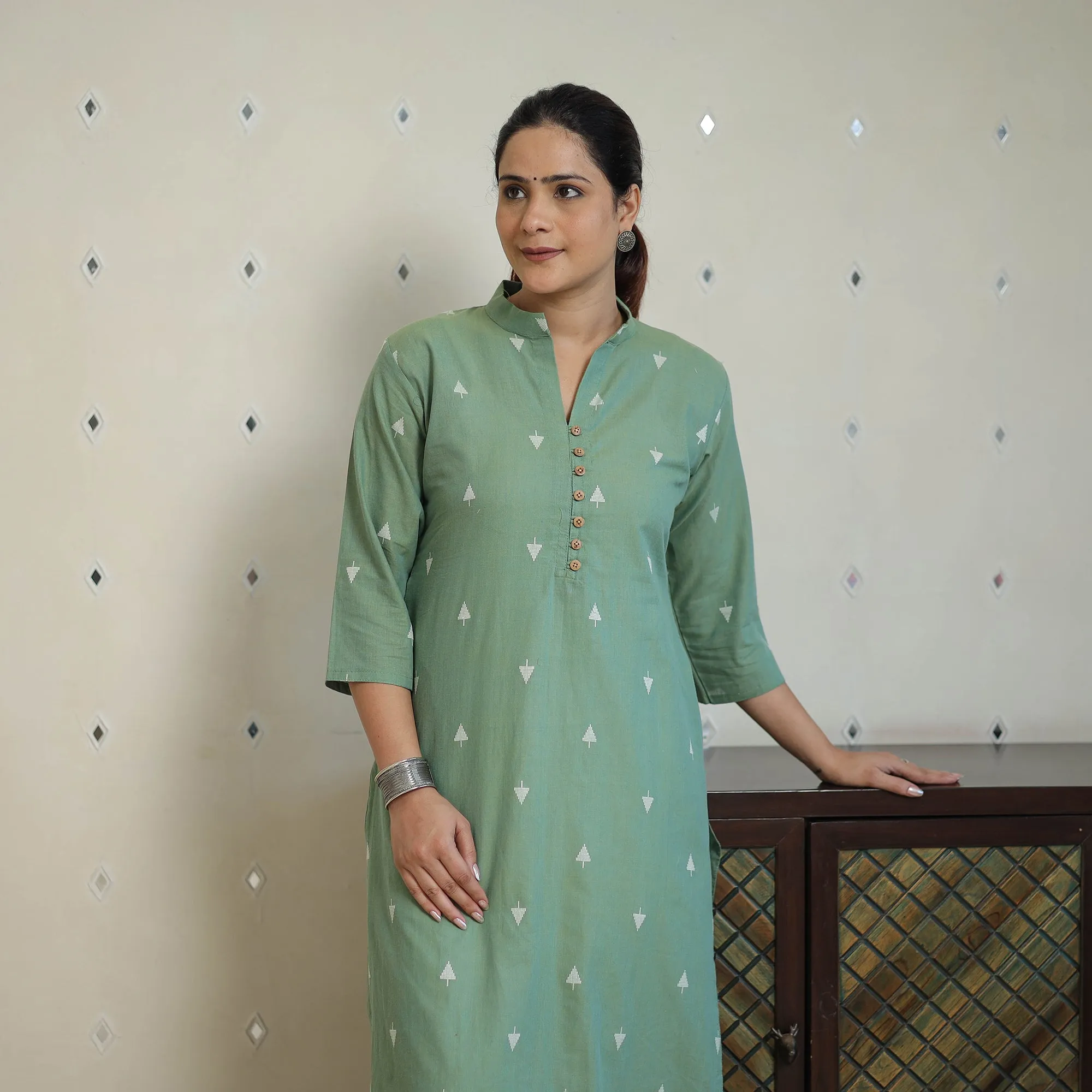 Green - Jacquard Cotton Straight Kurta 13 sold by Itokri