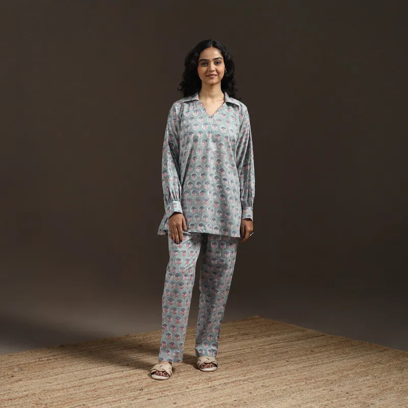 Floral Block Print Cotton Sanganeri Co-Ord Set 17 sold by Itokri