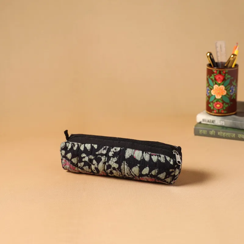 Black - Handcrafted Quilted Pencil Pouch 33 made by Itokri