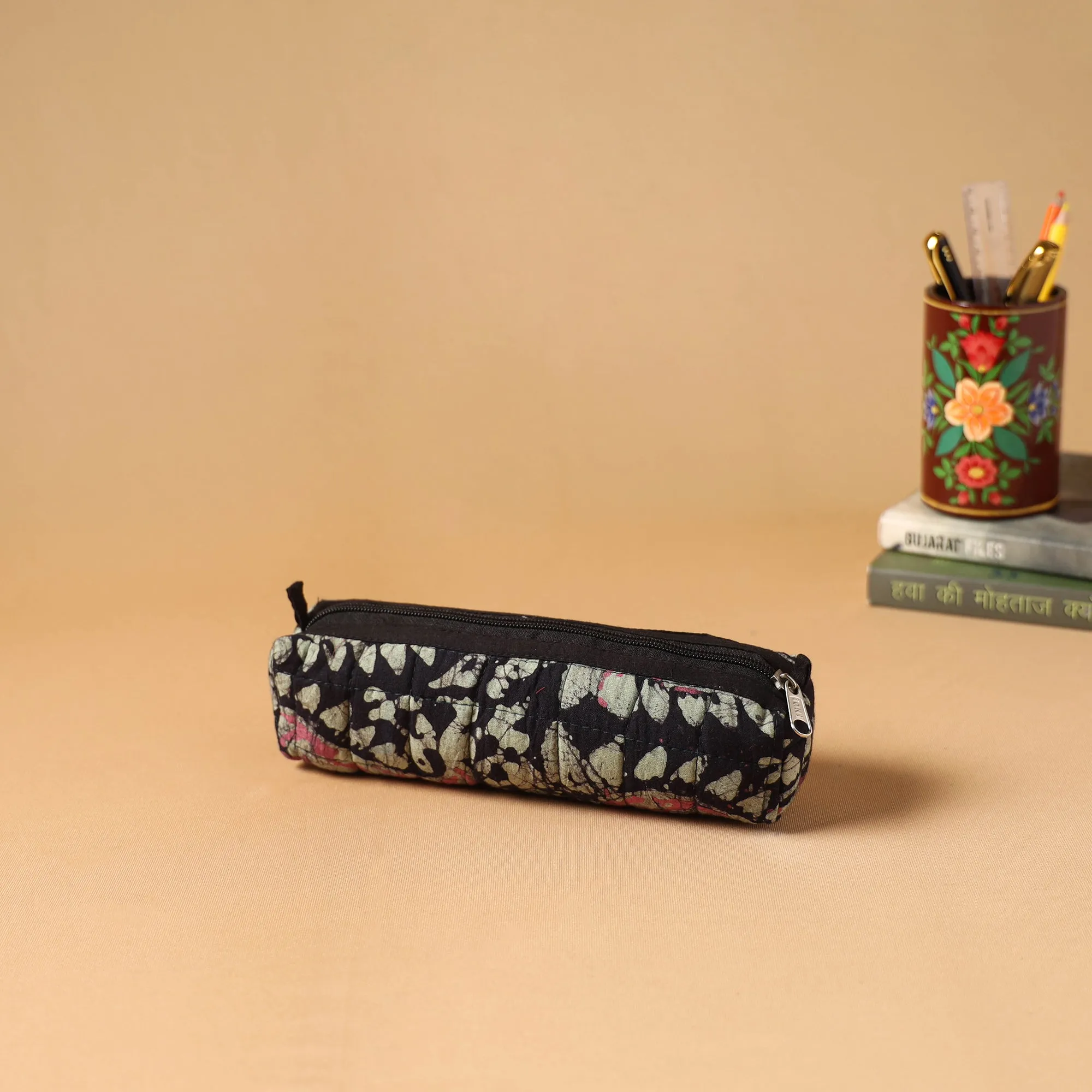 Black - Handcrafted Quilted Pencil Pouch 33 sold by Itokri