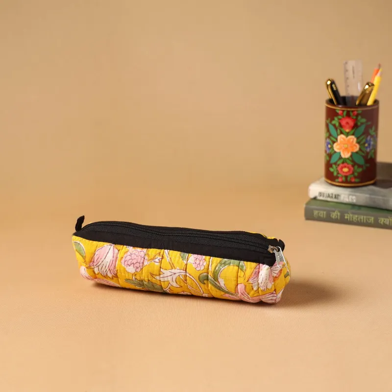 Yellow - Handcrafted Quilted Pencil Pouch 20 made by Itokri
