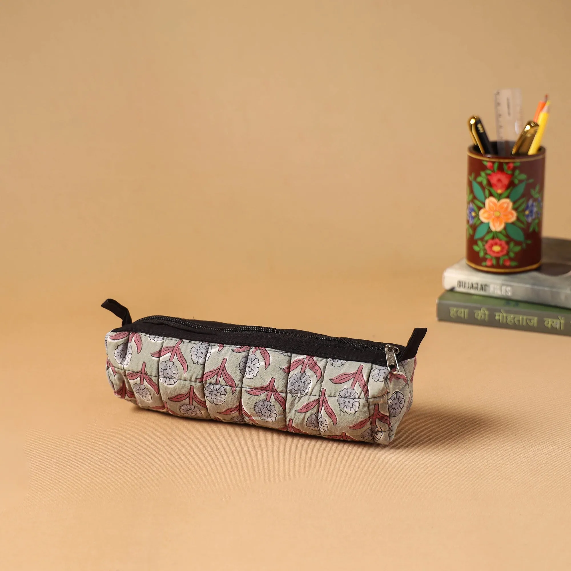 Green - Handcrafted Quilted Pencil Pouch 17 sold by Itokri