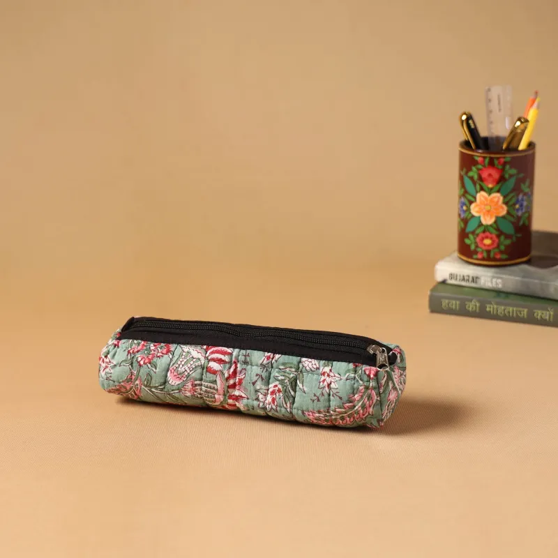 Green - Handcrafted Quilted Pencil Pouch 14 sold by Itokri