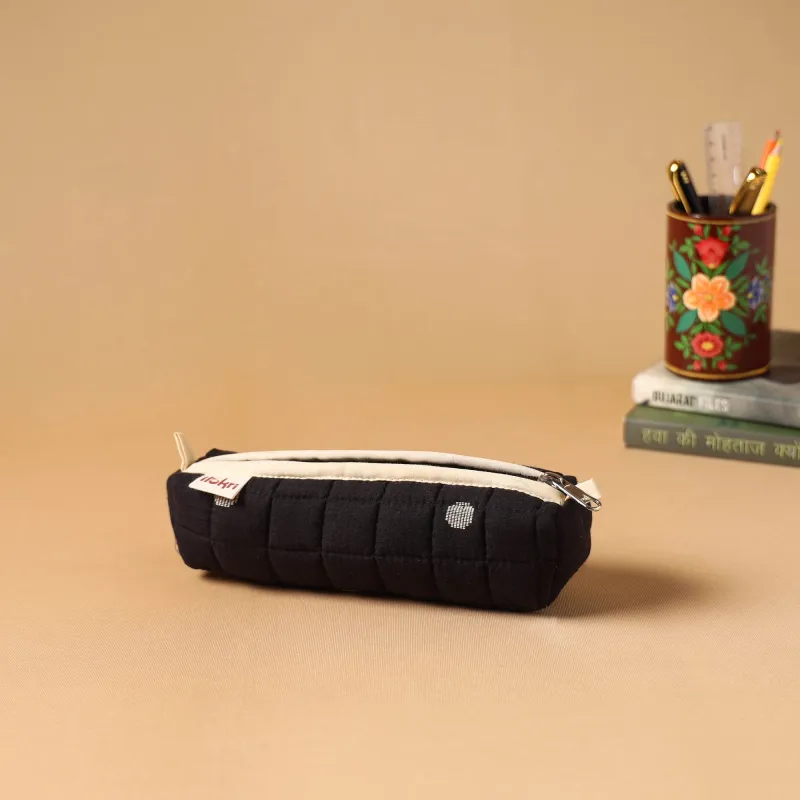 Black - Handcrafted Quilted Pencil Pouch 11 made by Itokri