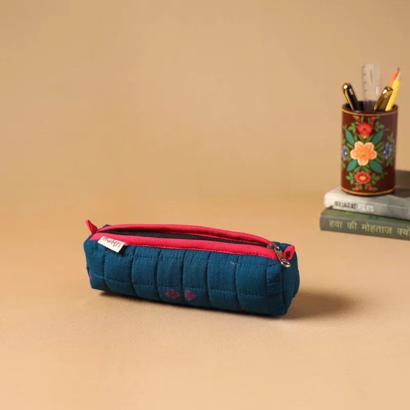 Blue - Handcrafted Quilted Pencil Pouch 09 made by Itokri