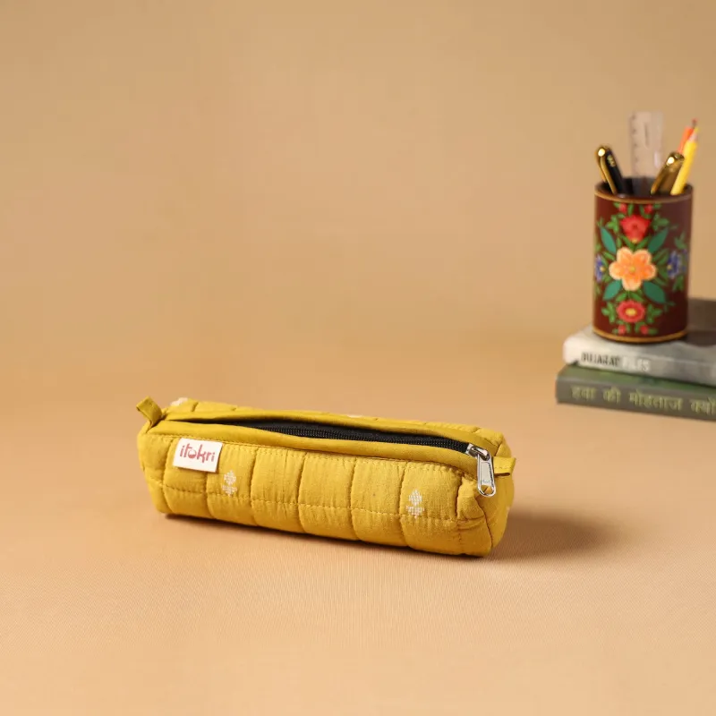 Yellow - Handcrafted Quilted Pencil Pouch 07 made by Itokri