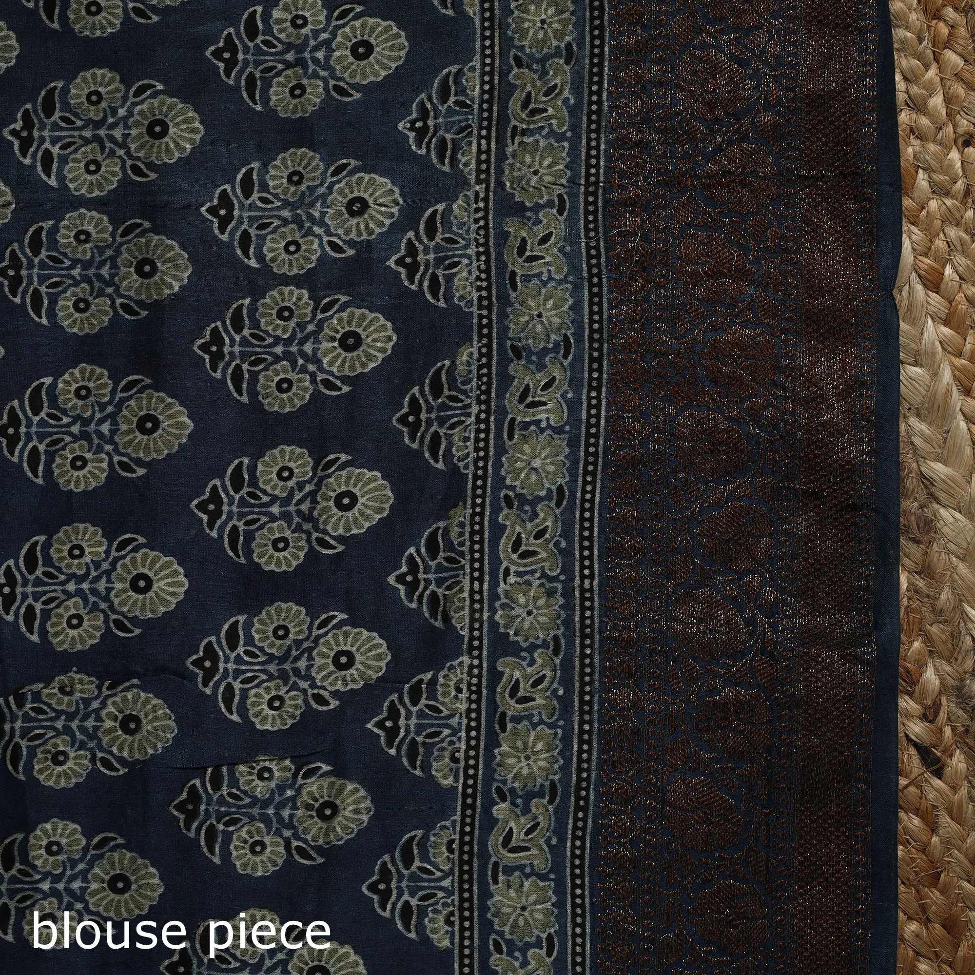 Blue - Natural Dyed Hand Block Print Chanderi Silk Ajrakh Saree with Zari Border 01 sold by Itokri product image thumbnail 5