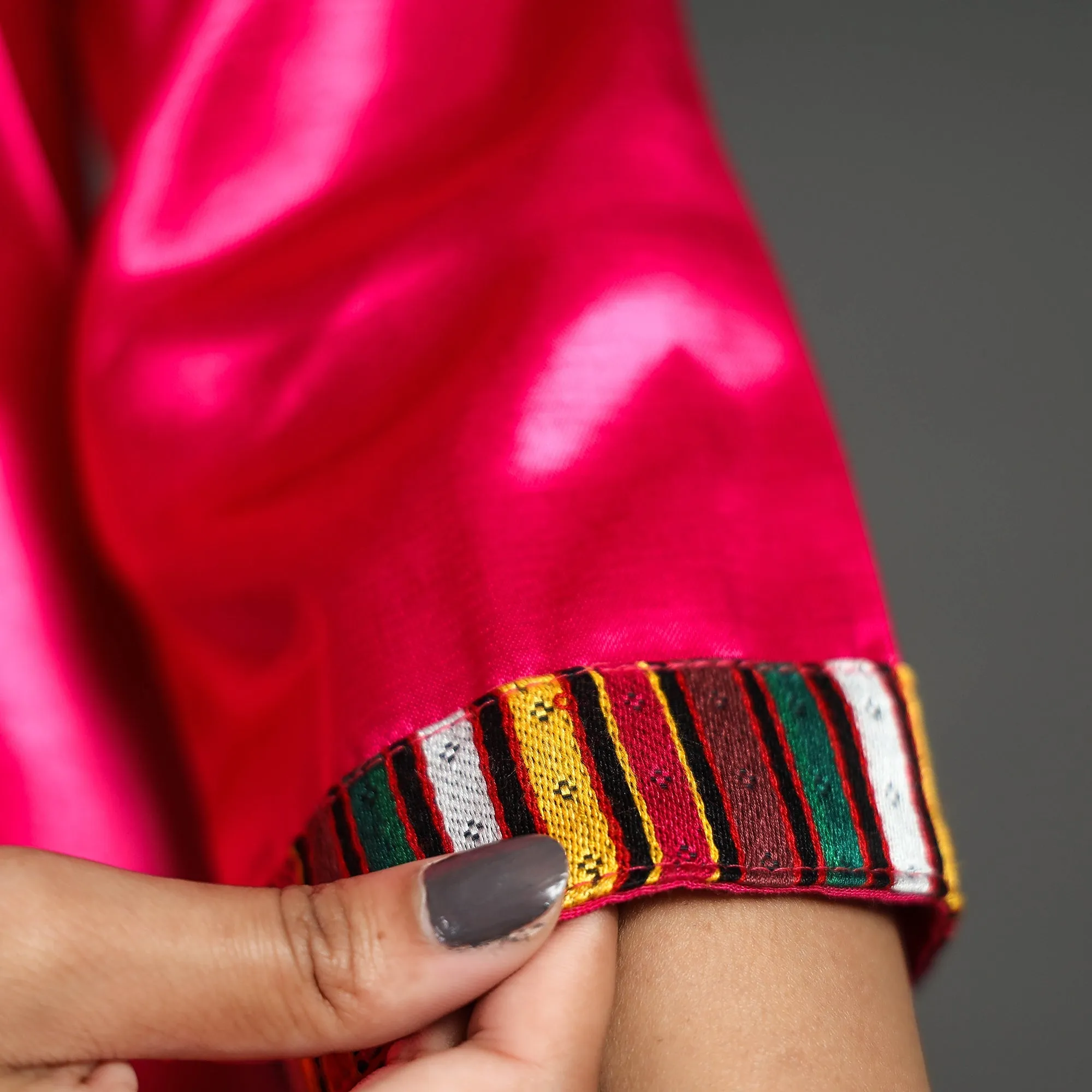 Dark Pink - Plain Mashru Silk with Patchwork Straight Kurta sold by Itokri product image thumbnail 5