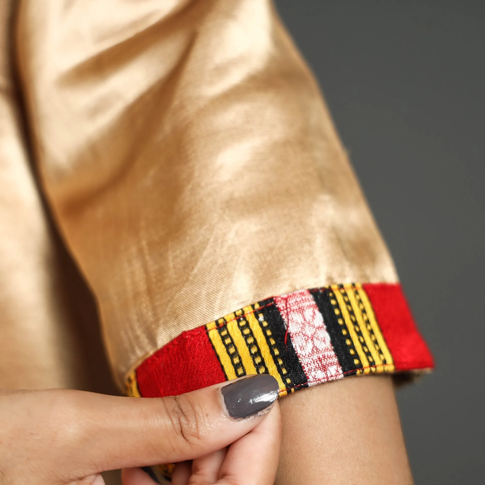 Brown - Beige - Plain Mashru Silk with Patchwork Straight Kurta sold by Itokri product image thumbnail 5