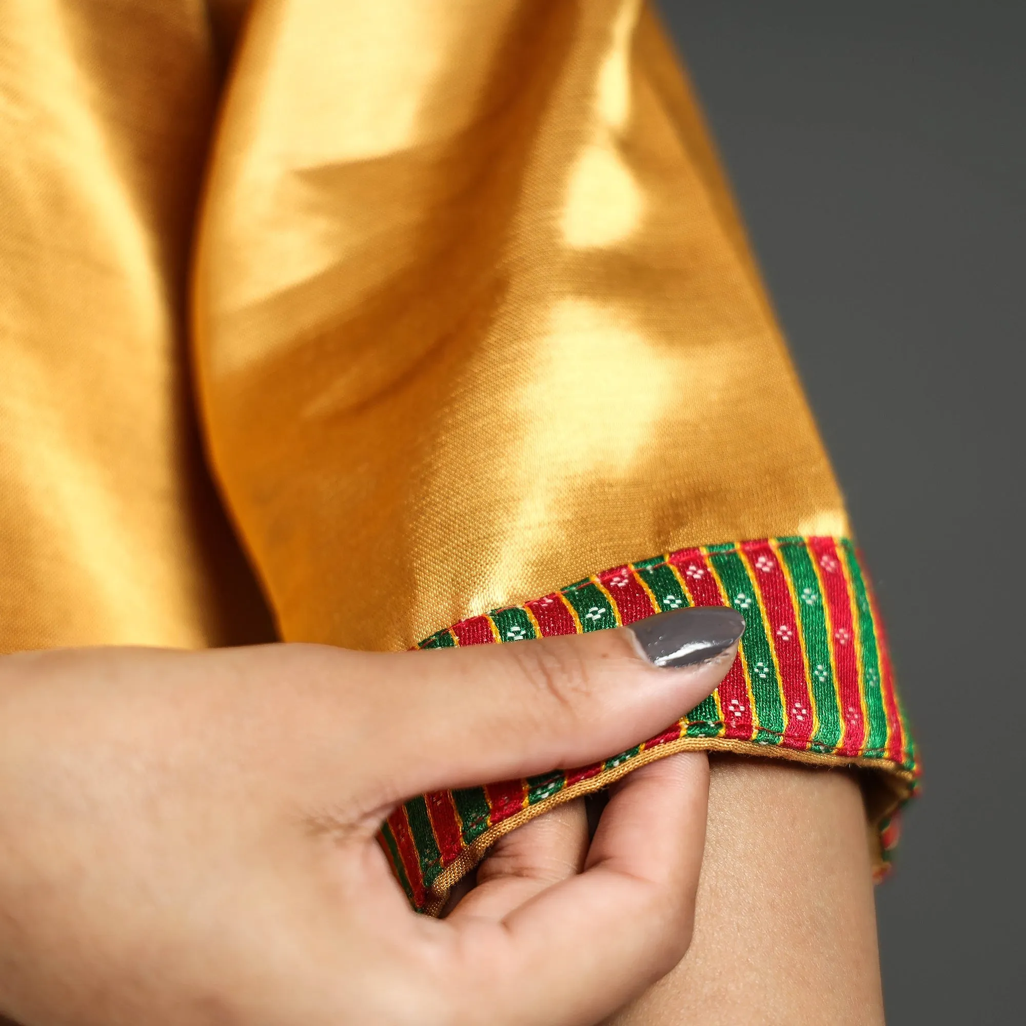 Brown - Golden - Plain Mashru Silk with Patchwork Straight Kurta sold by Itokri product image thumbnail 5