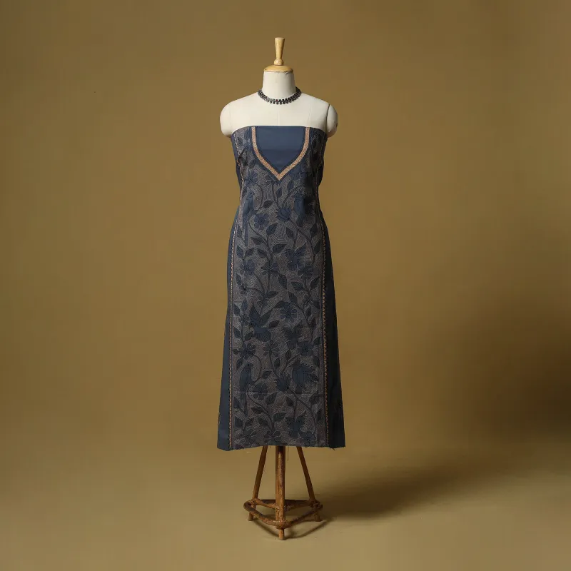 Blue - Bengal Kantha Hand Embroidered Unstitched Kurta Material (2.7M) 19 made by Itokri