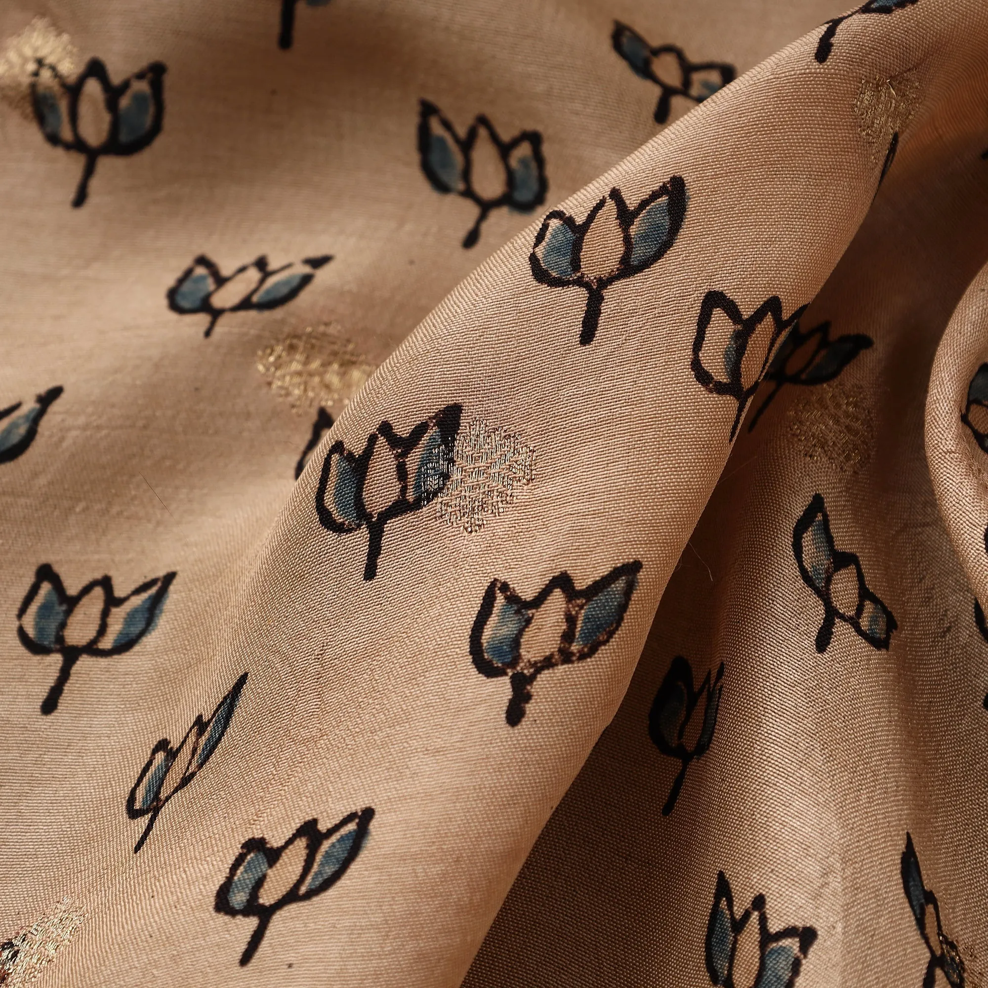 Beige - Block Print Natural Dyed Dola Silk Jacquard Buti Ajrakh Fabric 22 sold by Itokri product image thumbnail 4