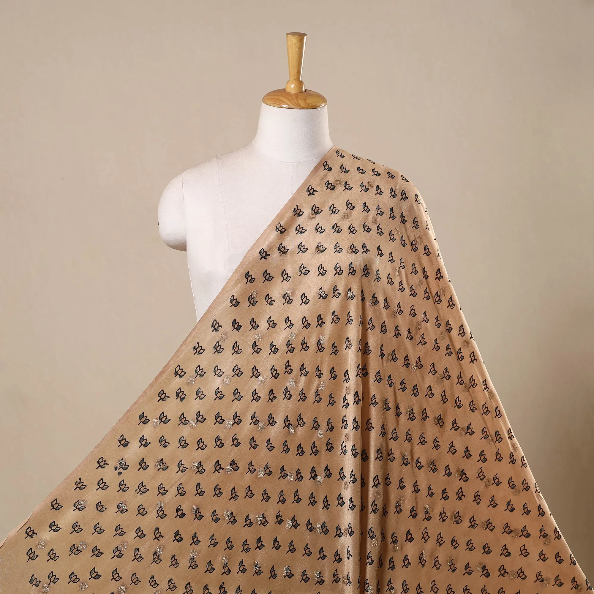 Beige - Block Print Natural Dyed Dola Silk Jacquard Buti Ajrakh Fabric 22 sold by Itokri