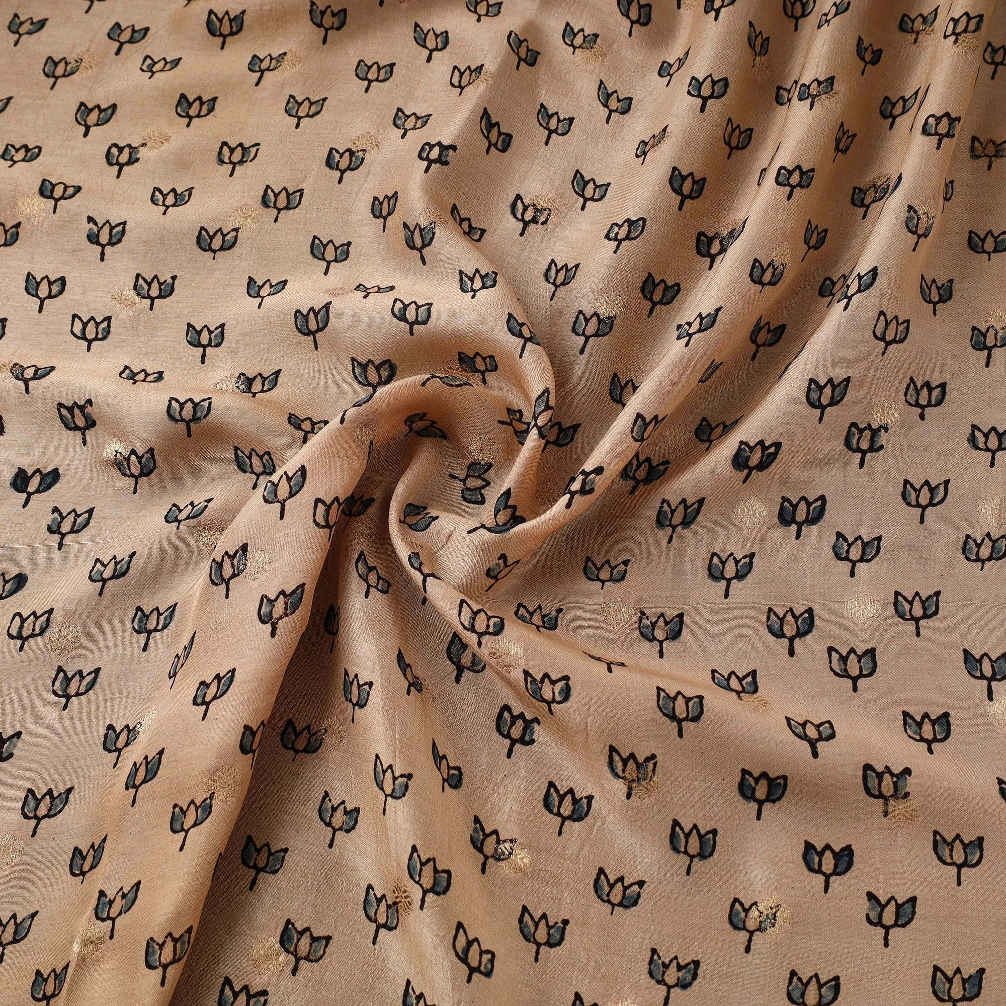 Beige - Block Print Natural Dyed Dola Silk Jacquard Buti Ajrakh Fabric 22 sold by Itokri product image thumbnail 3