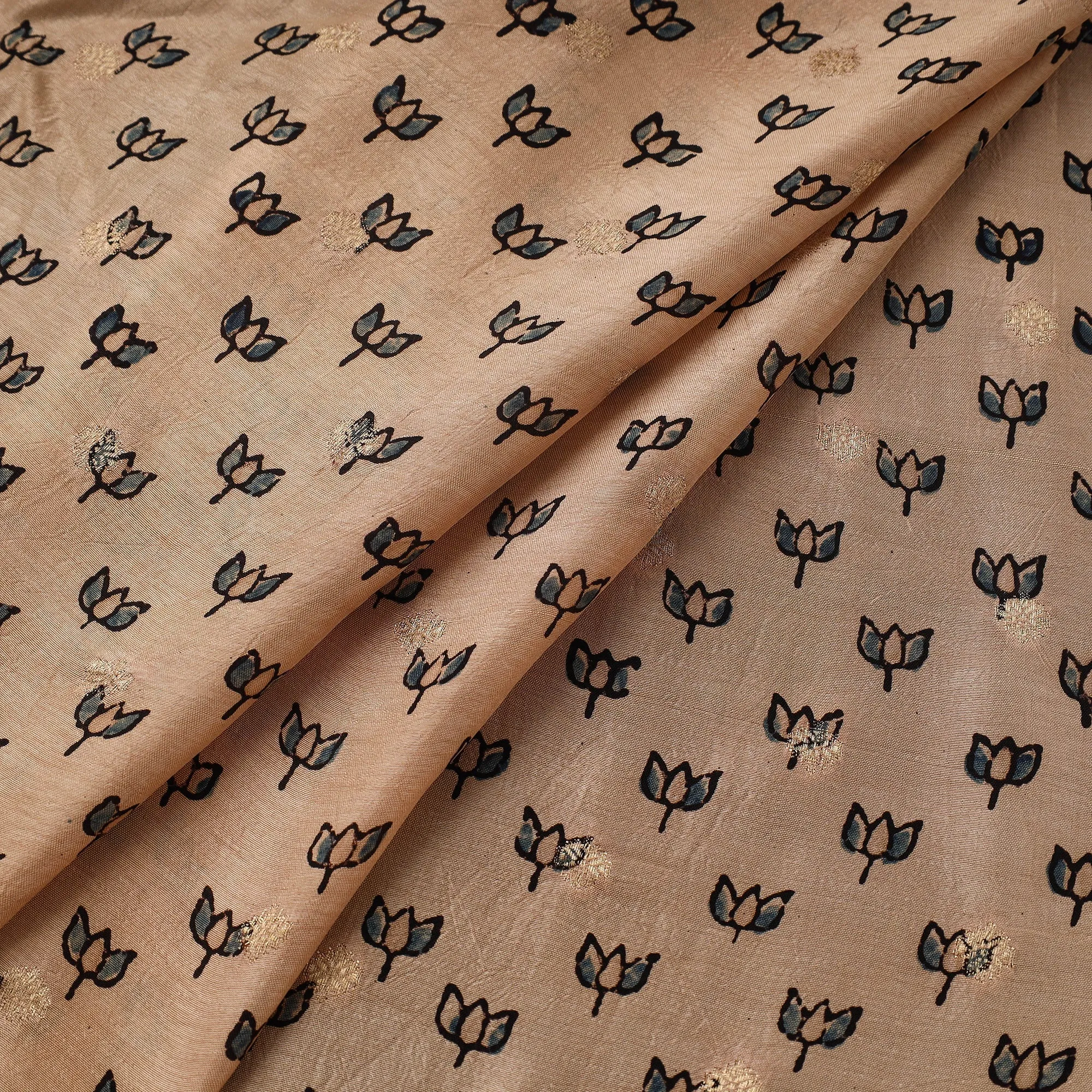Beige - Block Print Natural Dyed Dola Silk Jacquard Buti Ajrakh Fabric 22 sold by Itokri product image thumbnail 2
