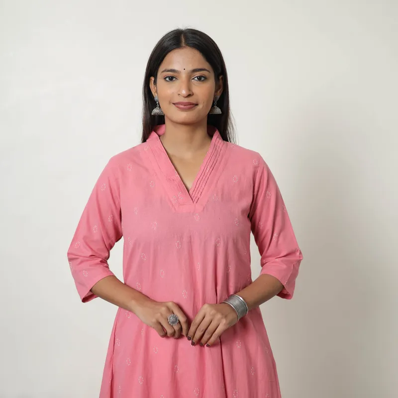 Pink - Pure Cotton Straight Jacquard Kurta 07 sold by Itokri
