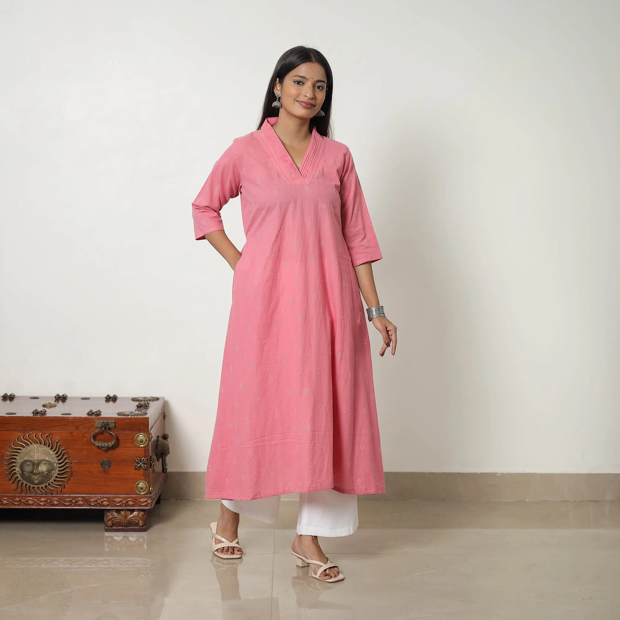 Pink - Pure Cotton Straight Jacquard Kurta 07 sold by Itokri product image thumbnail 5