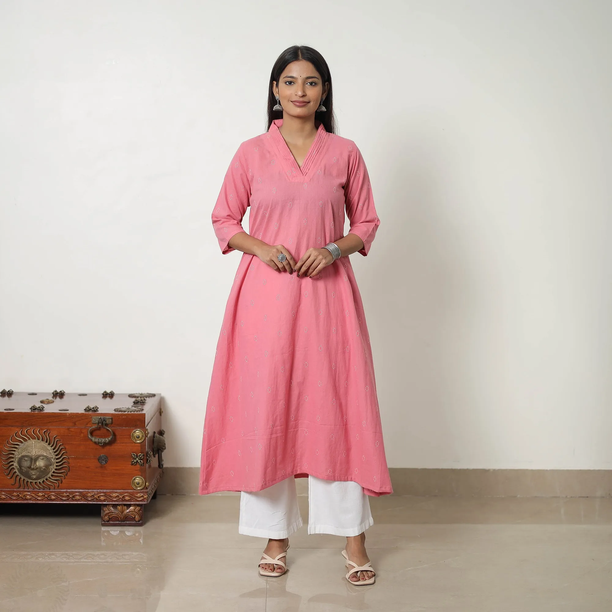 Pink - Pure Cotton Straight Jacquard Kurta 07 sold by Itokri product image thumbnail 3