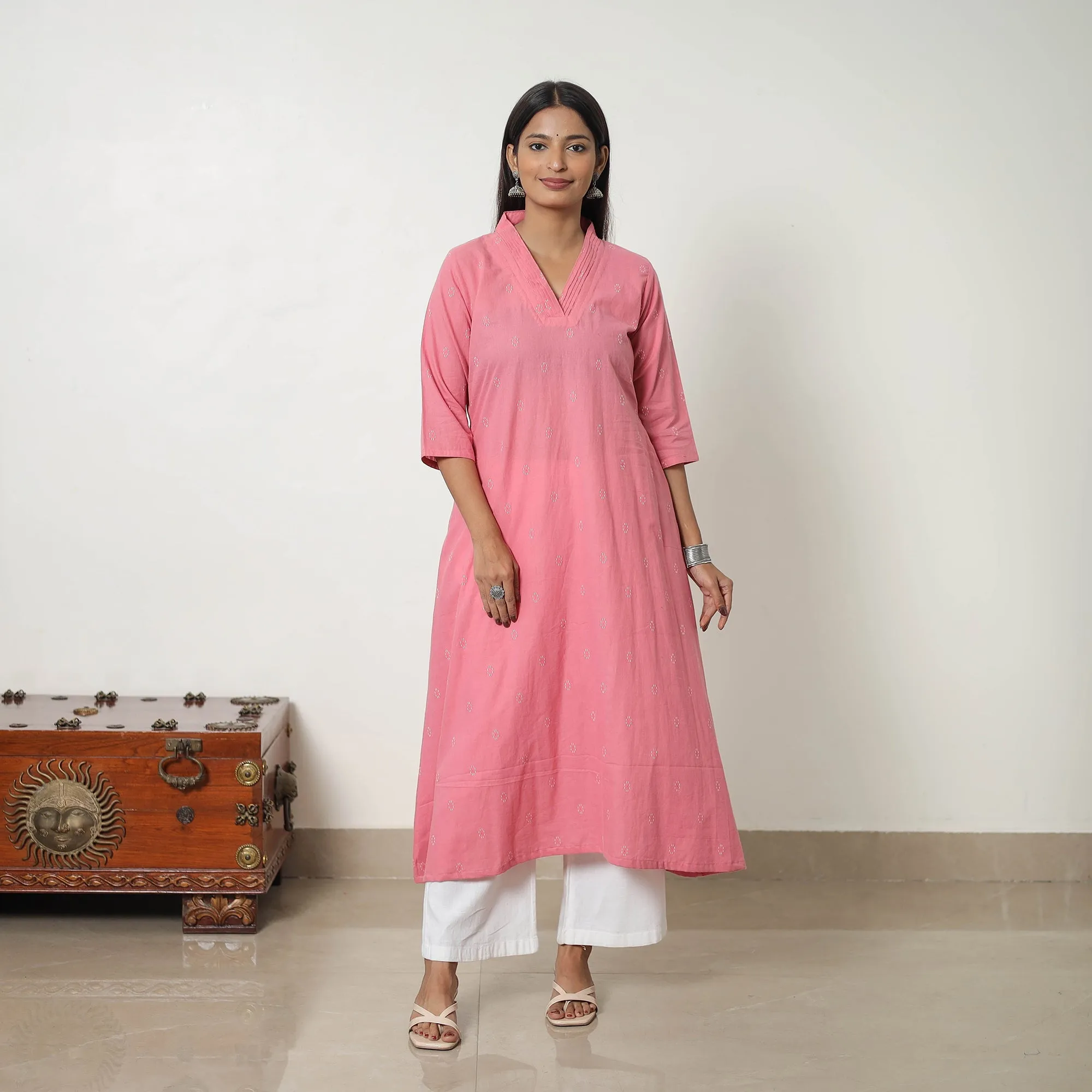 Pink - Pure Cotton Straight Jacquard Kurta 07 sold by Itokri product image thumbnail 2