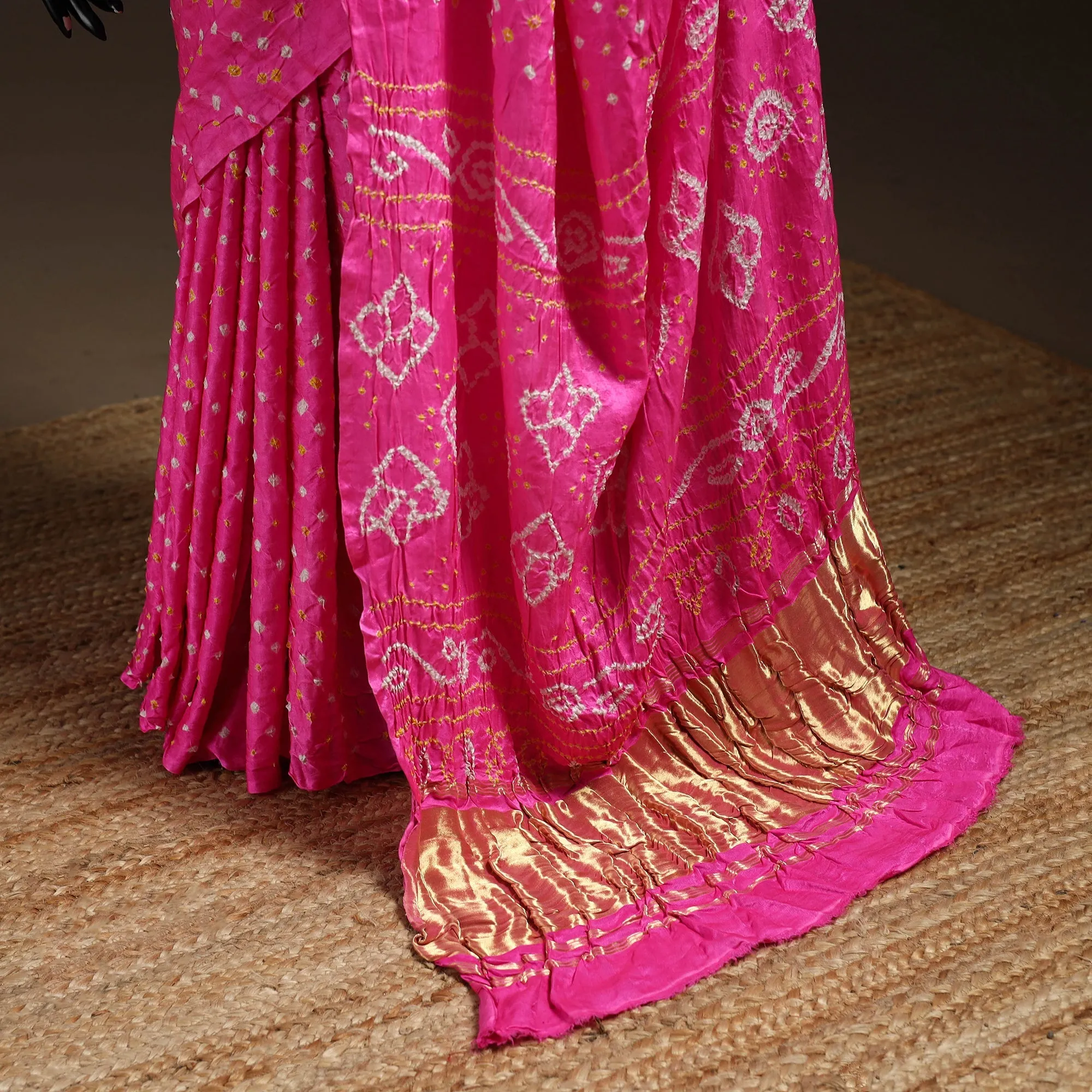 Pink - Kutch Tie-Dye Gajji Silk Bandhani Saree with Blouse Piece 13 sold by Itokri product image thumbnail 4