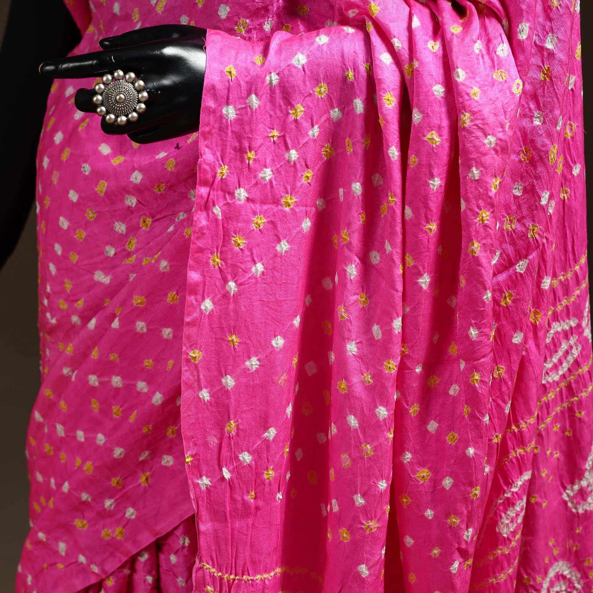 Pink - Kutch Tie-Dye Gajji Silk Bandhani Saree with Blouse Piece 13 sold by Itokri product image thumbnail 3