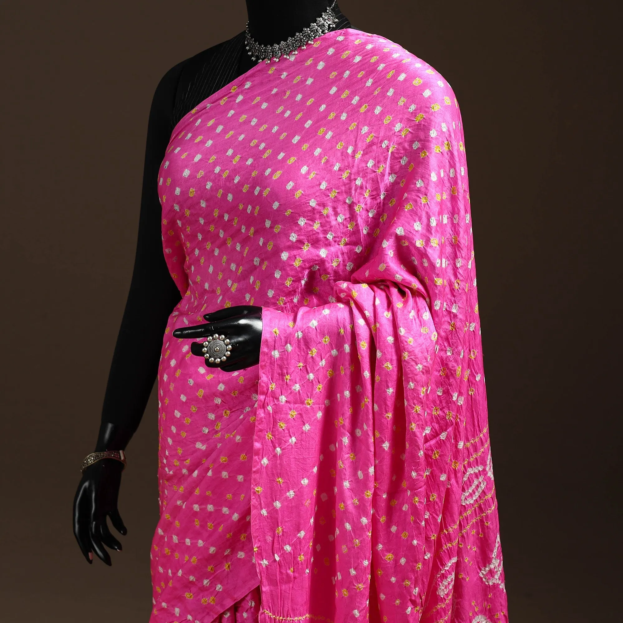 Pink - Kutch Tie-Dye Gajji Silk Bandhani Saree with Blouse Piece 13 sold by Itokri product image thumbnail 2