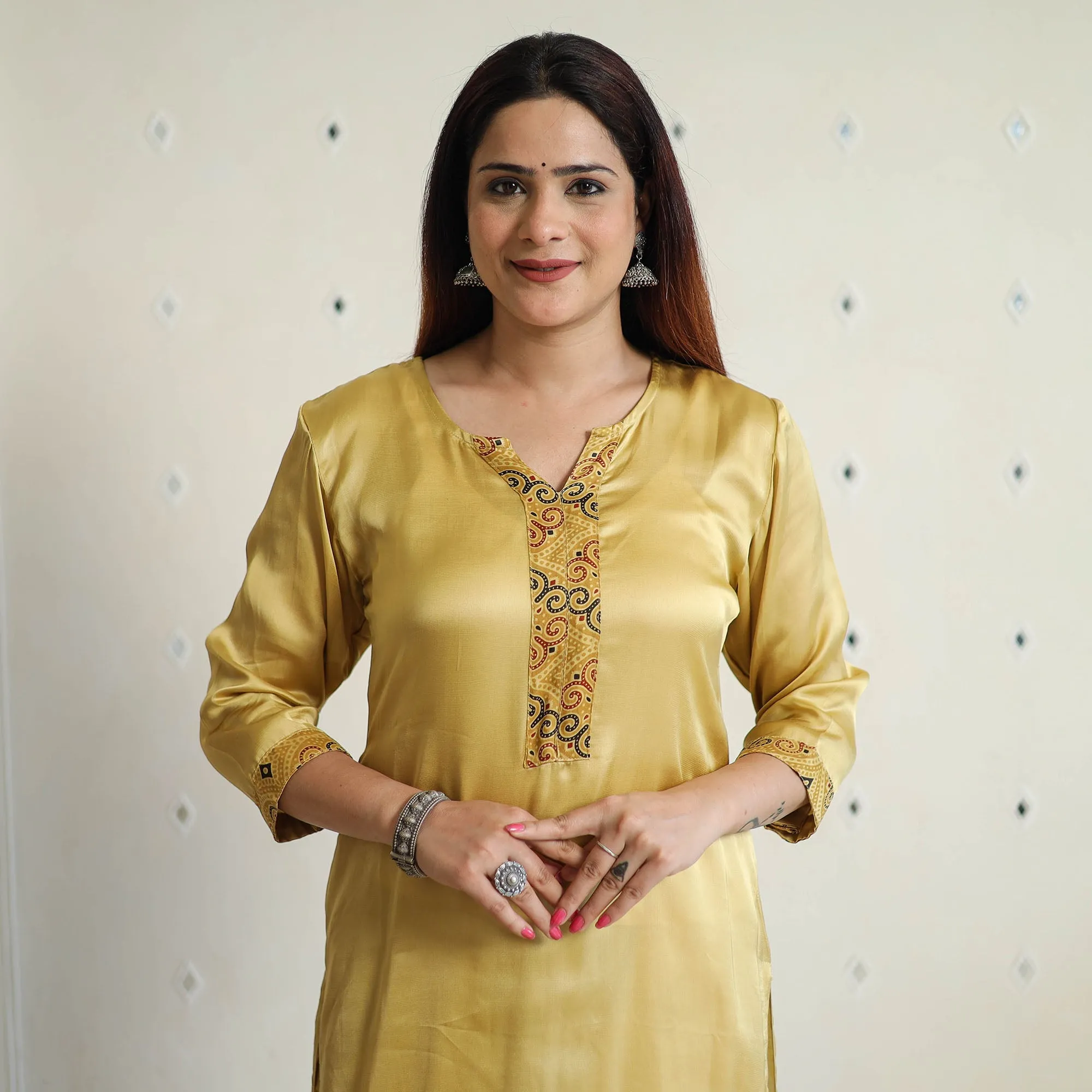 Beige - Modal Silk Plain Long Straight Kurta 34 sold by Itokri