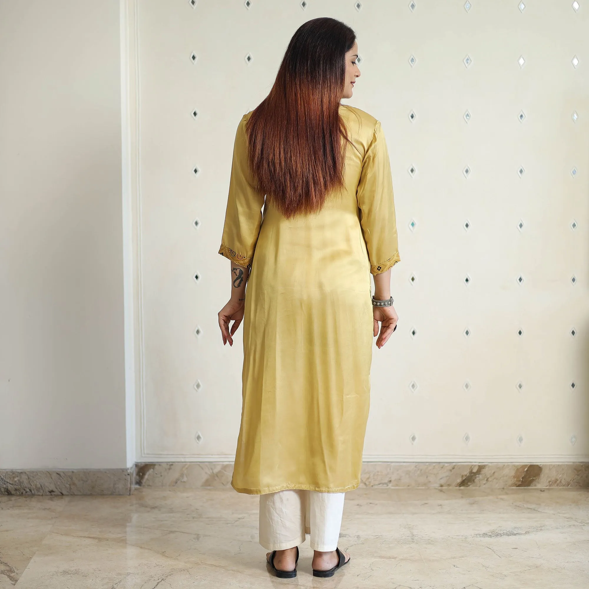 Beige - Modal Silk Plain Long Straight Kurta 34 sold by Itokri product image thumbnail 4