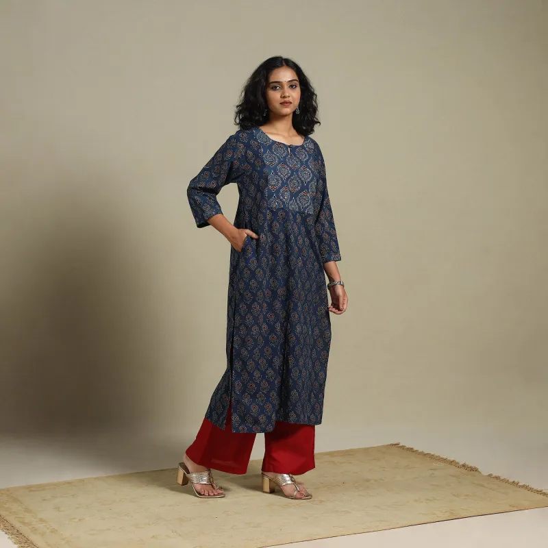 Block Print Natural Dyed Cotton Straight Ajrakh Kurta 15 sold by Itokri