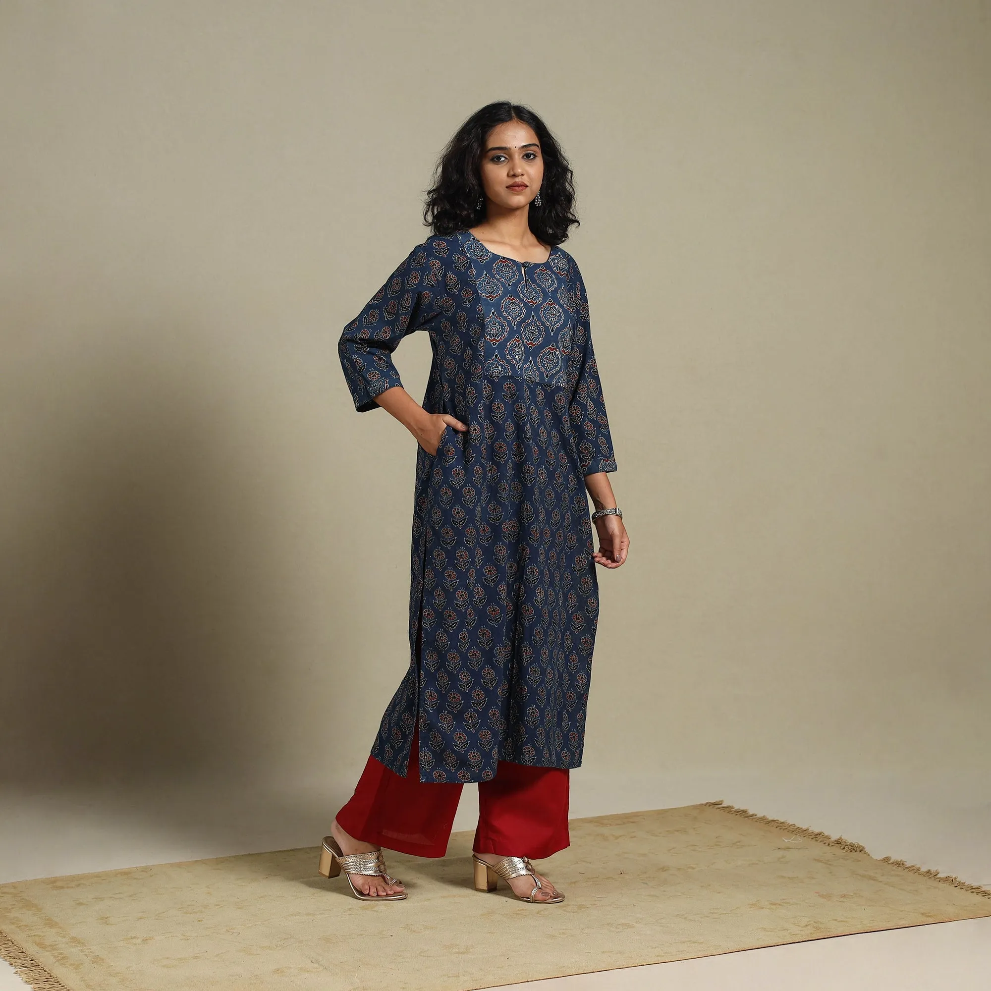 Block Print Natural Dyed Cotton Straight Ajrakh Kurta 15 sold by Itokri