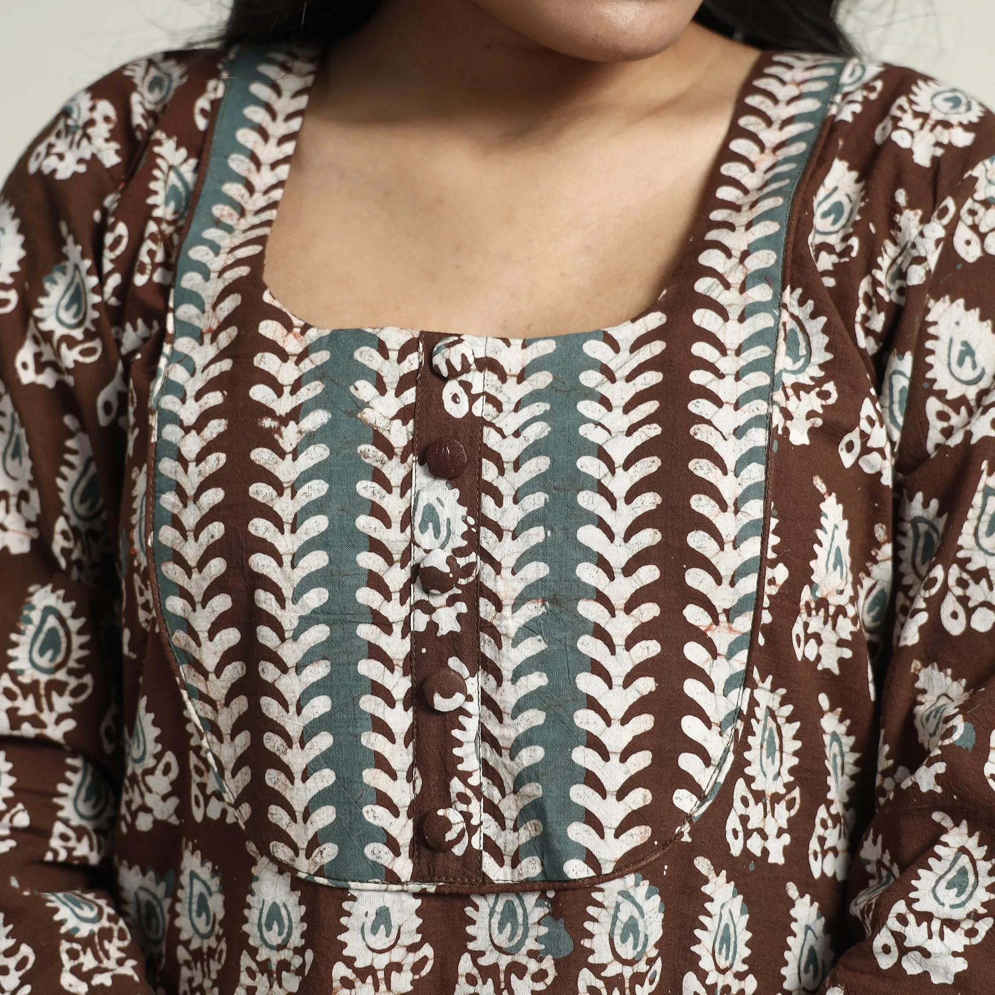 Brown - Cotton Hand Batik Print Kurta Set 06 sold by Itokri product image thumbnail 5