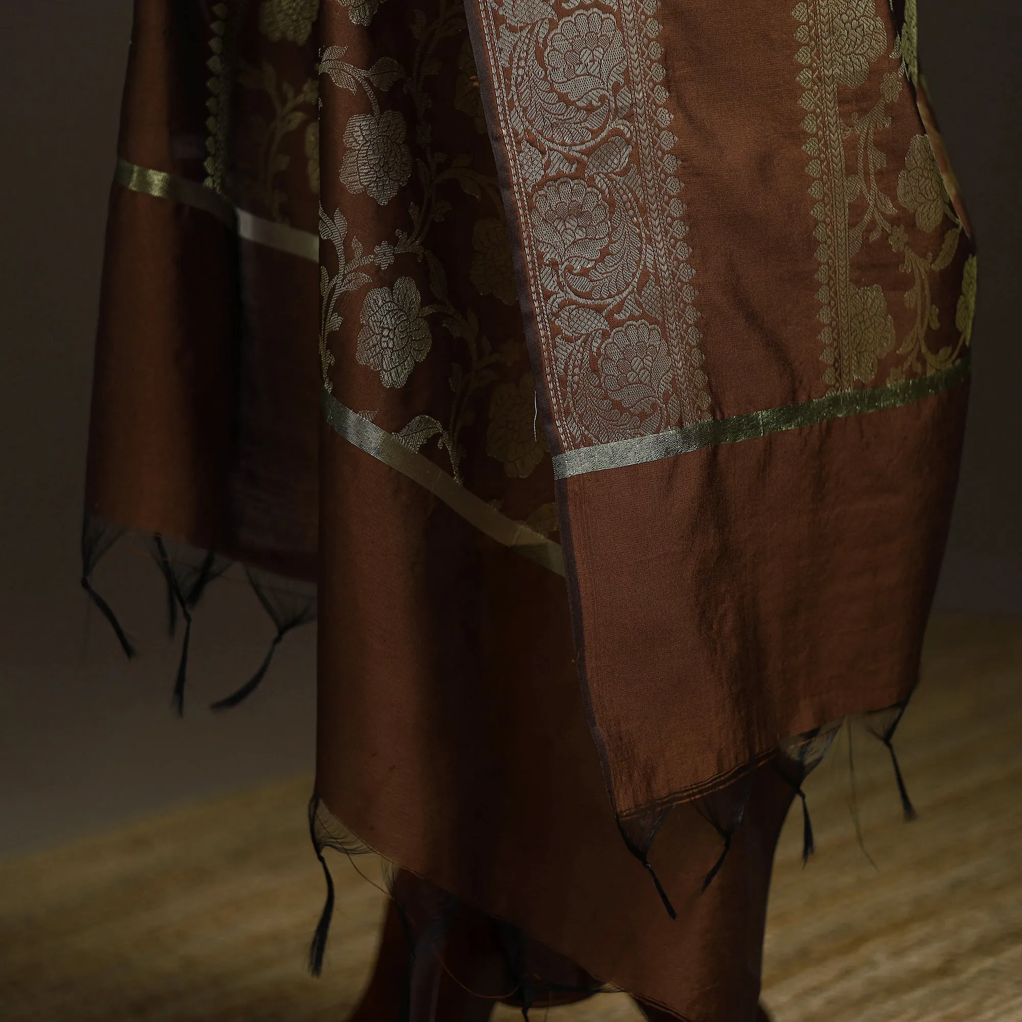 Brown - Zari Work Banarasi Silk Dupatta 16 sold by Itokri product image thumbnail 4