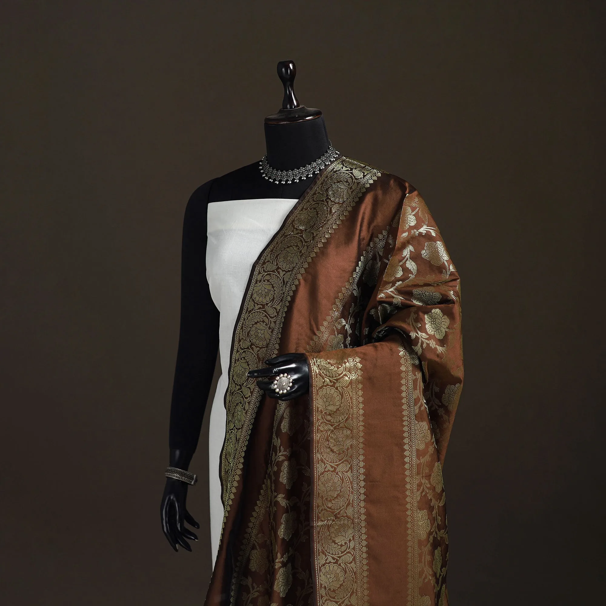 Brown - Zari Work Banarasi Silk Dupatta 16 sold by Itokri product image thumbnail 2